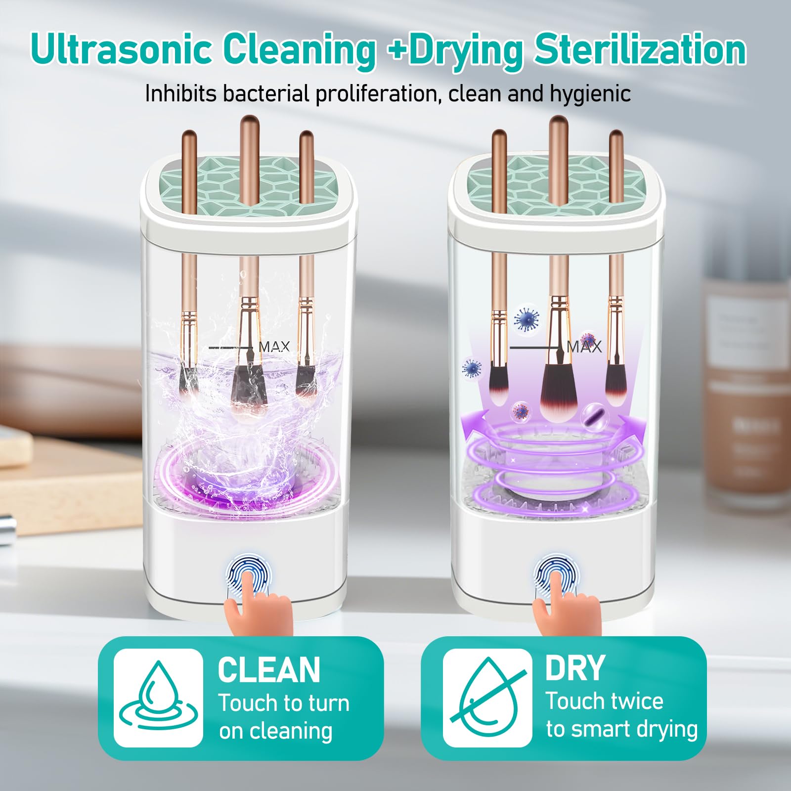 Goanpebl dryer-holder keeps brushes upright after washing for fast drying.