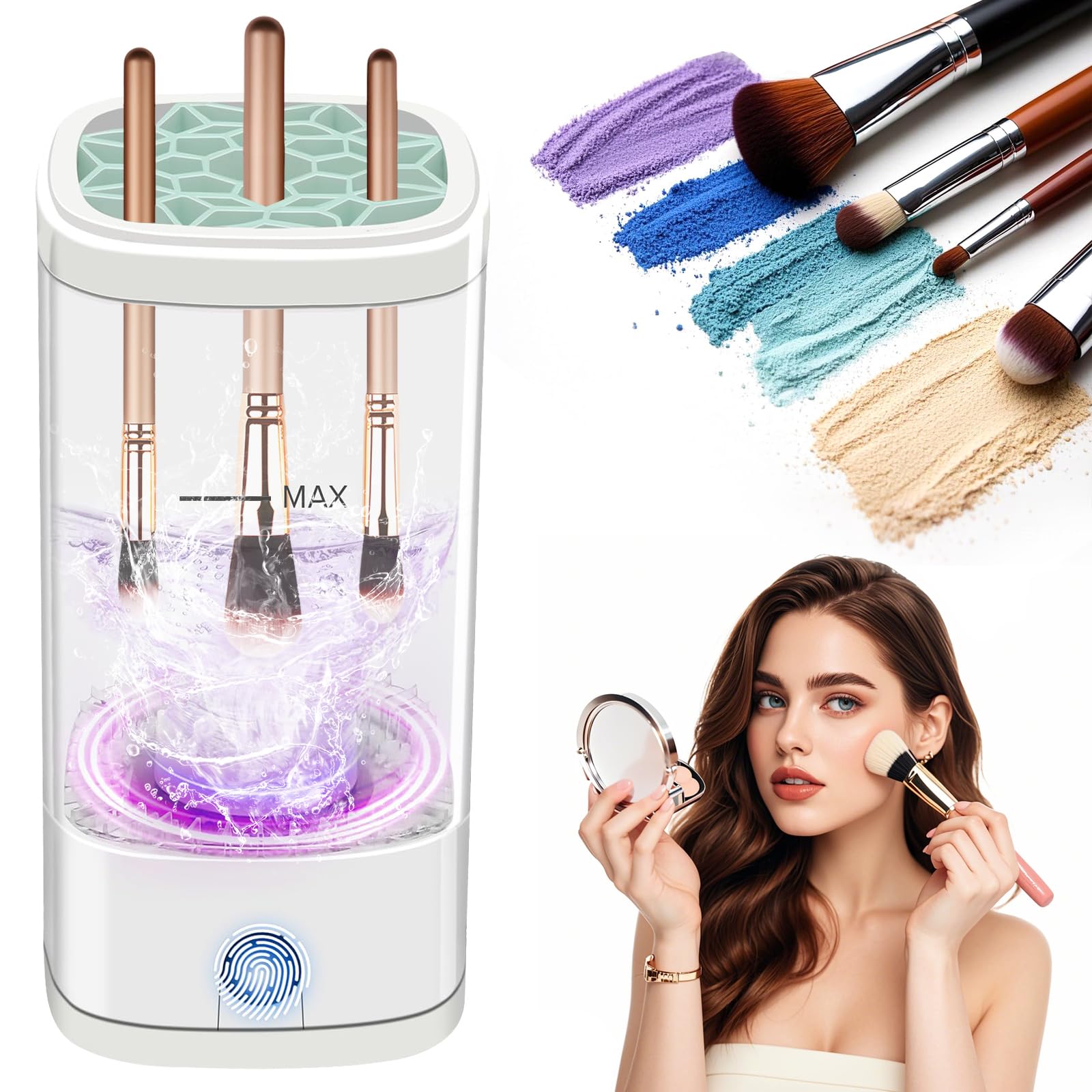 Goanpebl electric makeup brush cleaner front view for quick, thorough cleaning.