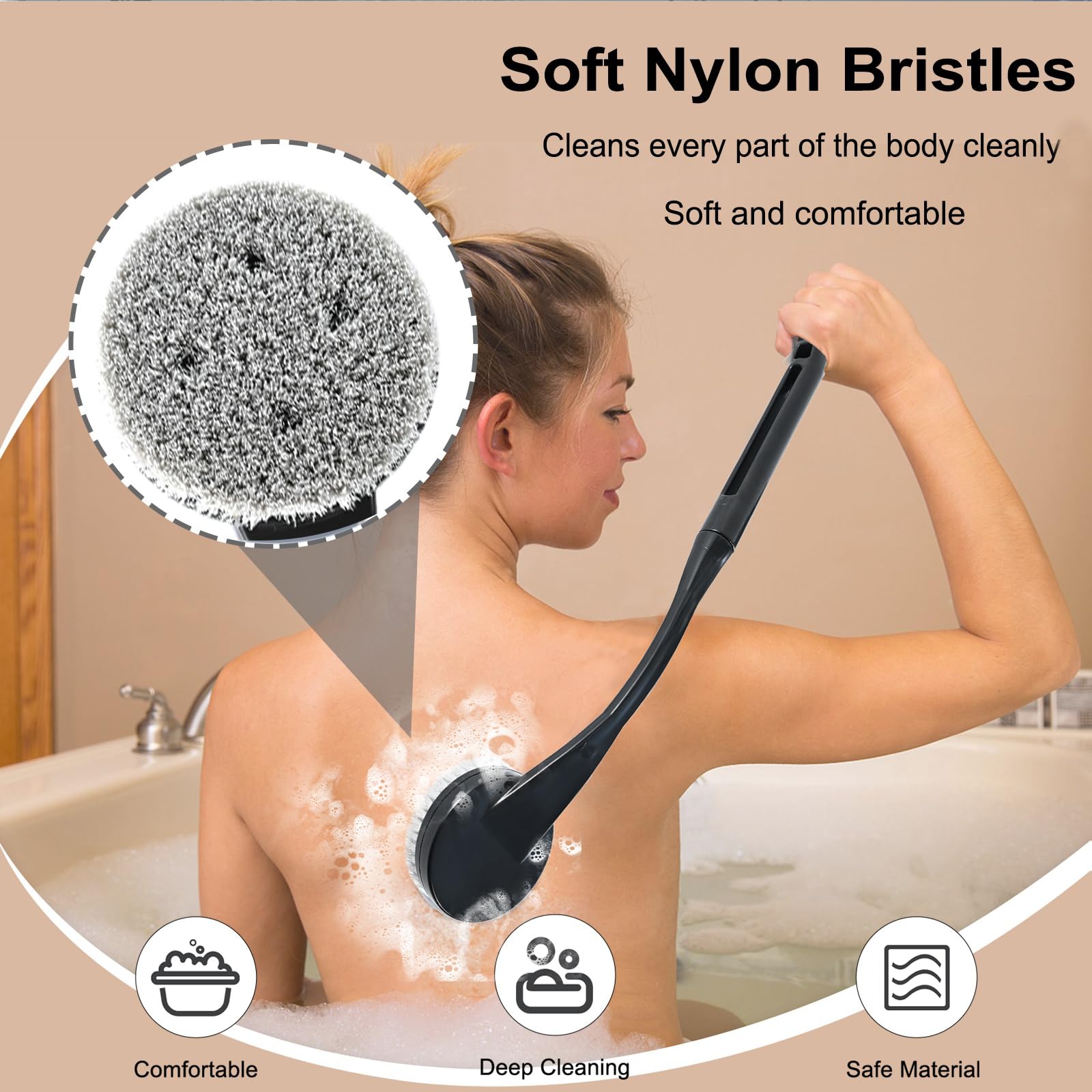 Gobiteli cepillo ducha ligero y resistente al agua para uso cómodo.