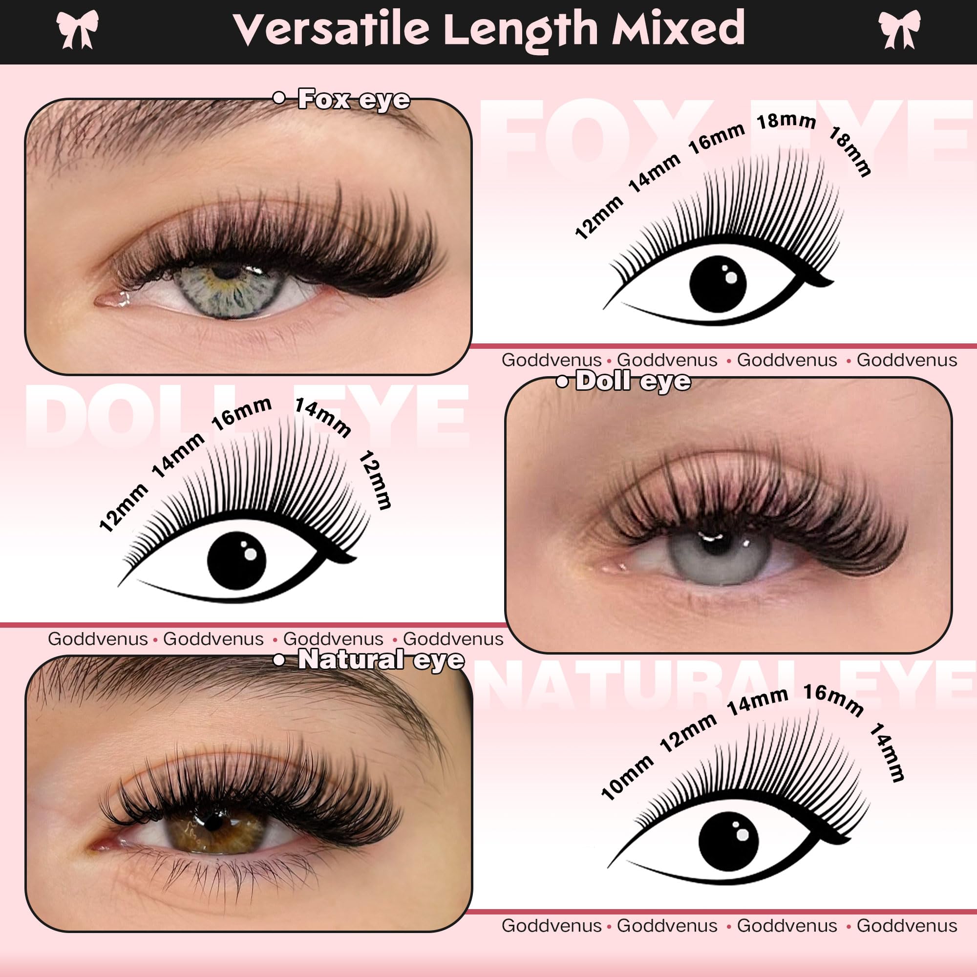 Goddvenus 10-18mm lash clusters for customizable looks.