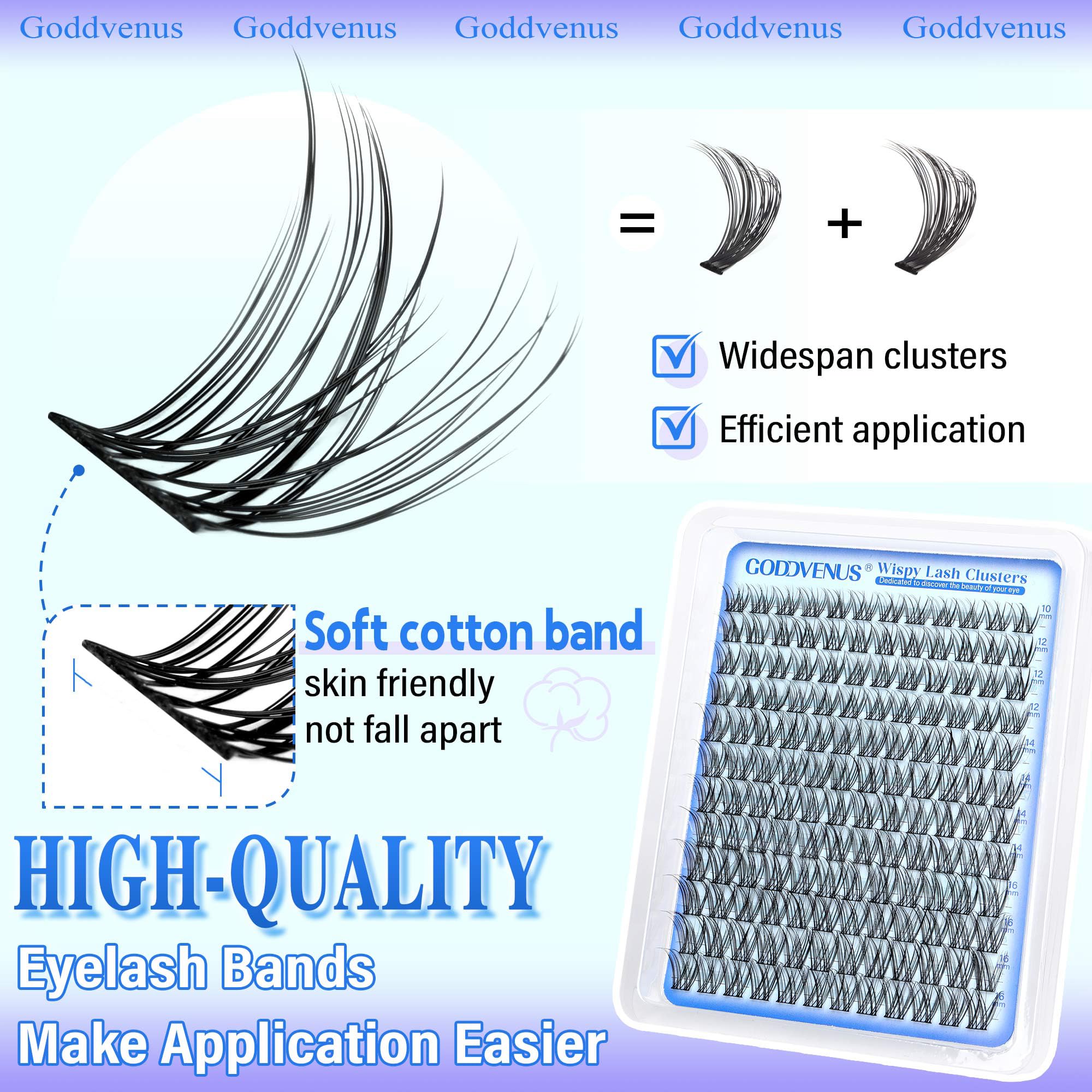 Goddvenus 144pcs D-curl clusters create subtle volume for eye shape.