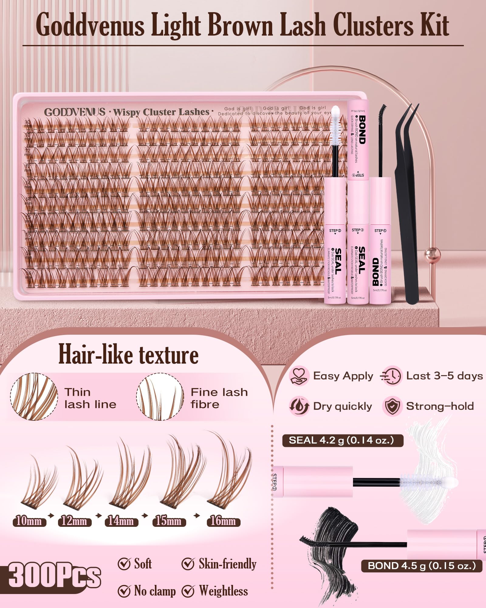 Goddvenus bond-seal glue and lash tweezers included for precise application