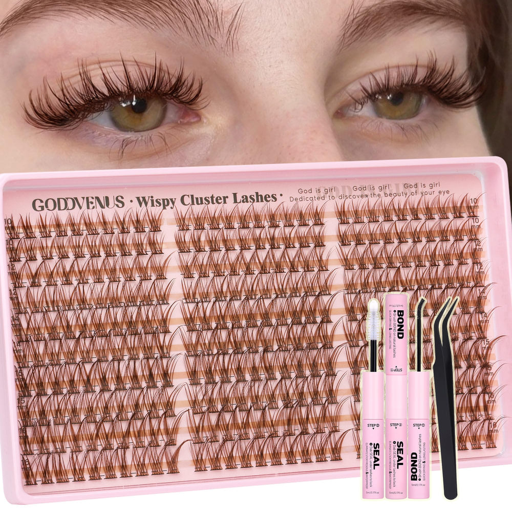 Goddvenus brown lash clusters kit 300pcs for natural daytime lashes and DIY at home