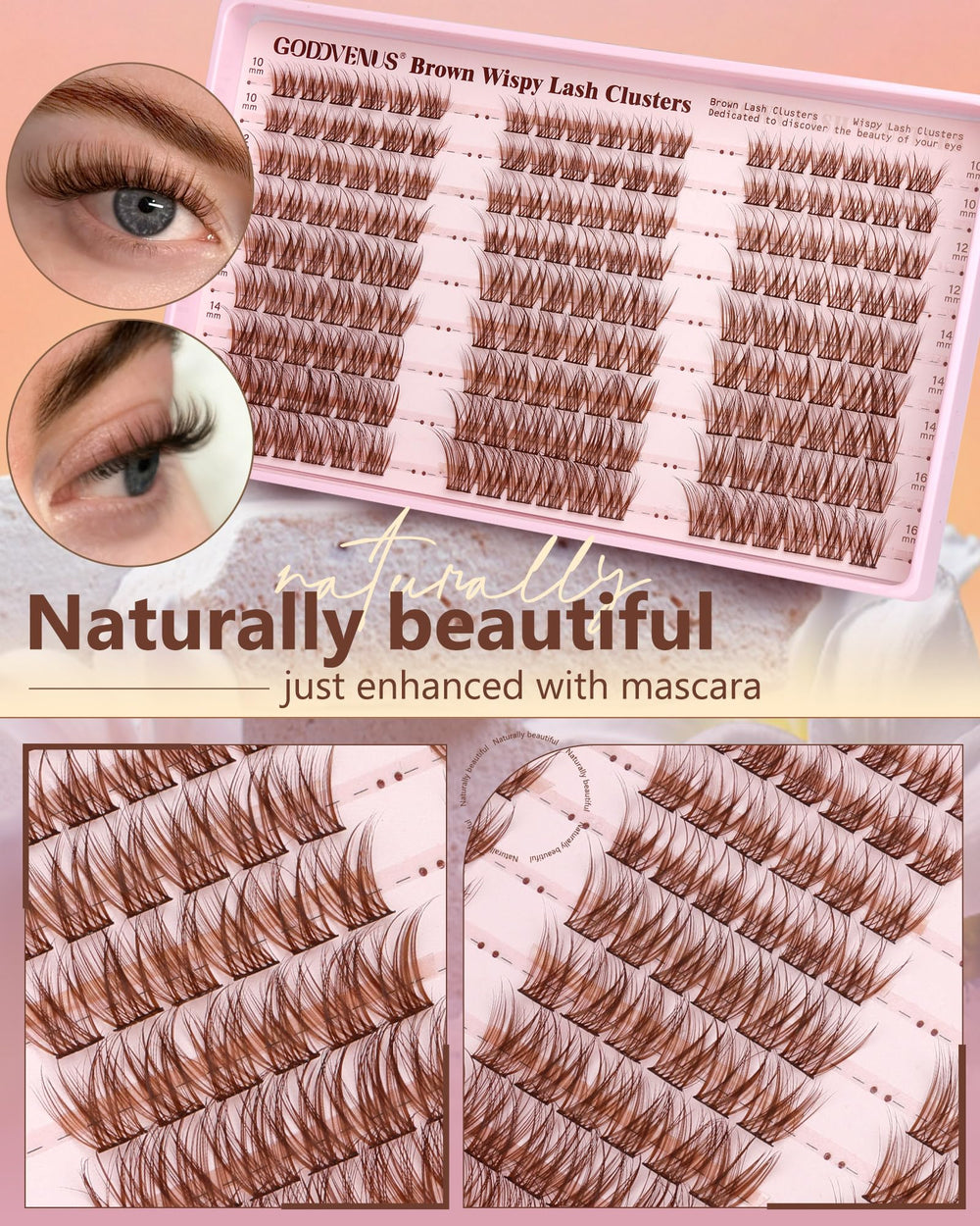Goddvenus brown lash clusters kit long-wear seal for secure hold.