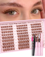 Goddvenus brown wispy lash clusters kit main set for natural-looking DIY lashes.
