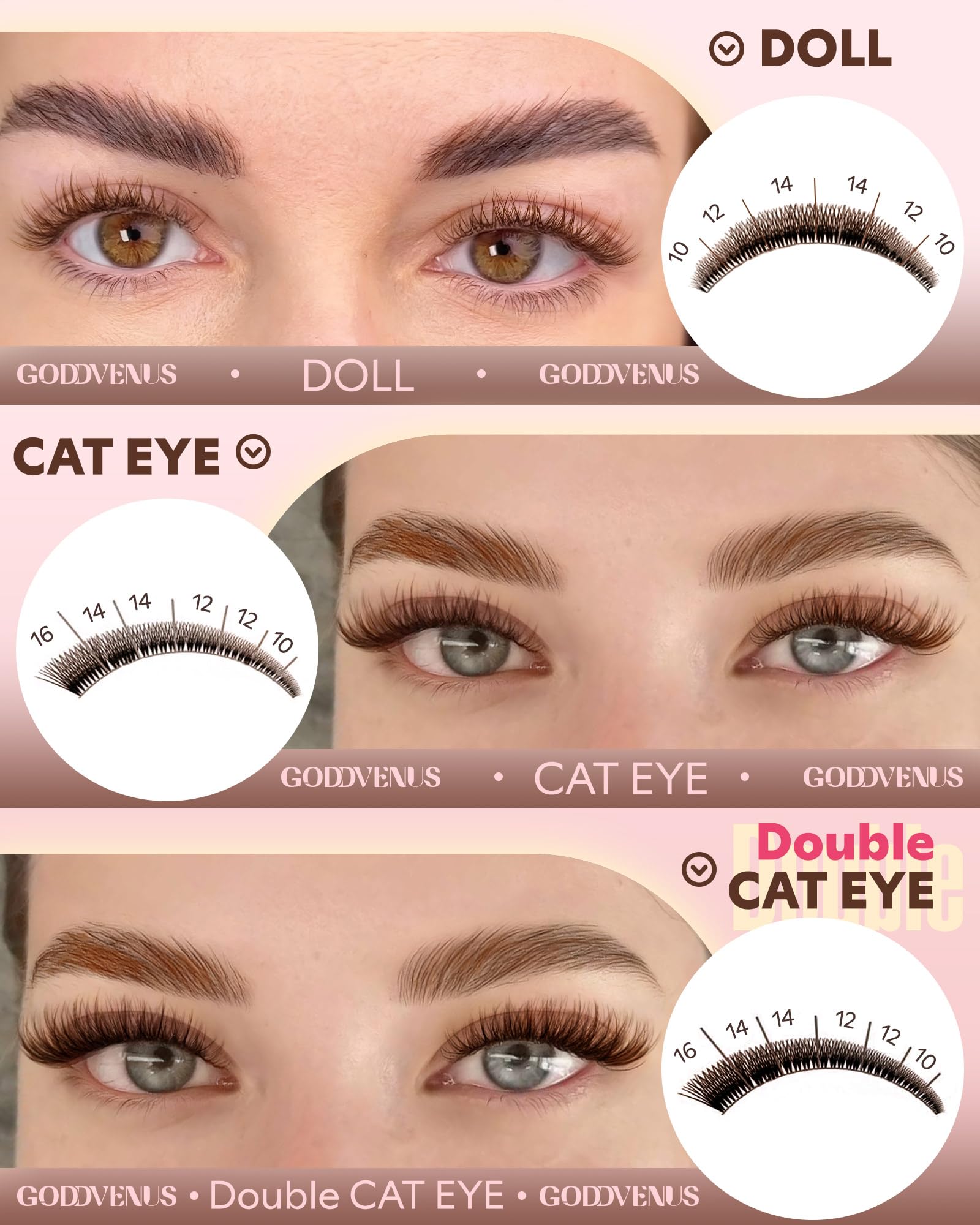 Goddvenus brown wispy lash clusters kit step-by-step guide for easy at-home use.