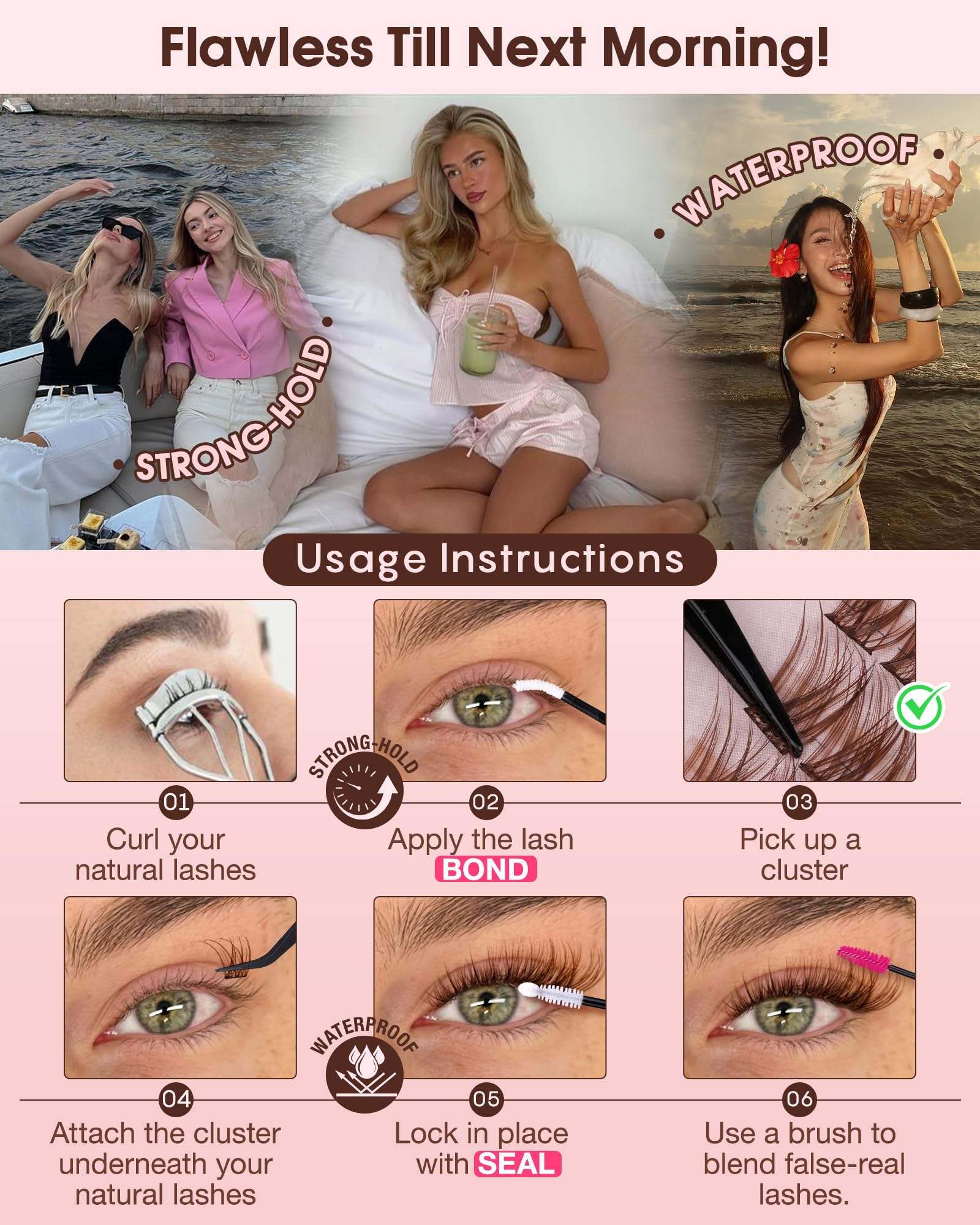 Goddvenus brown wispy lash clusters kit varied lengths for customizable looks.