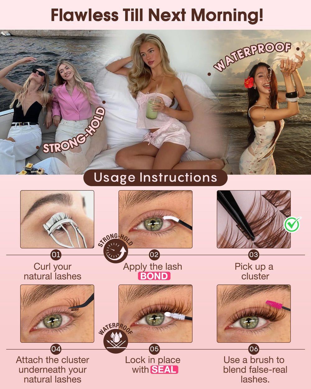 Goddvenus brown wispy lash clusters kit varied lengths for customizable looks.