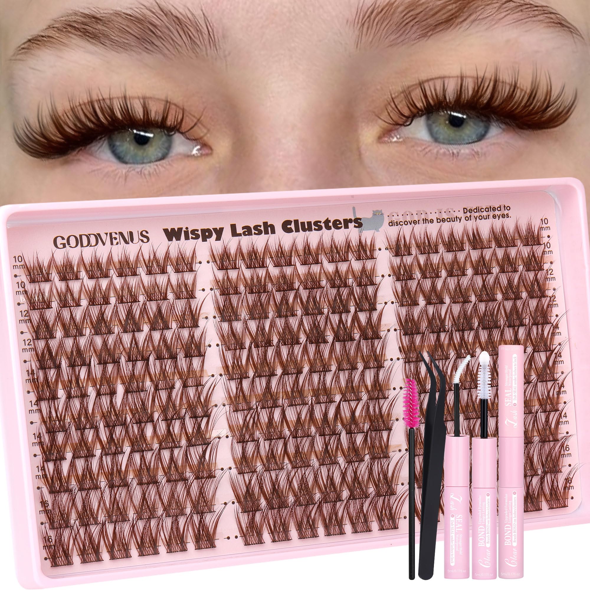 Goddvenus Brown Wispy Lash Clusters Kit for natural-looking definition.