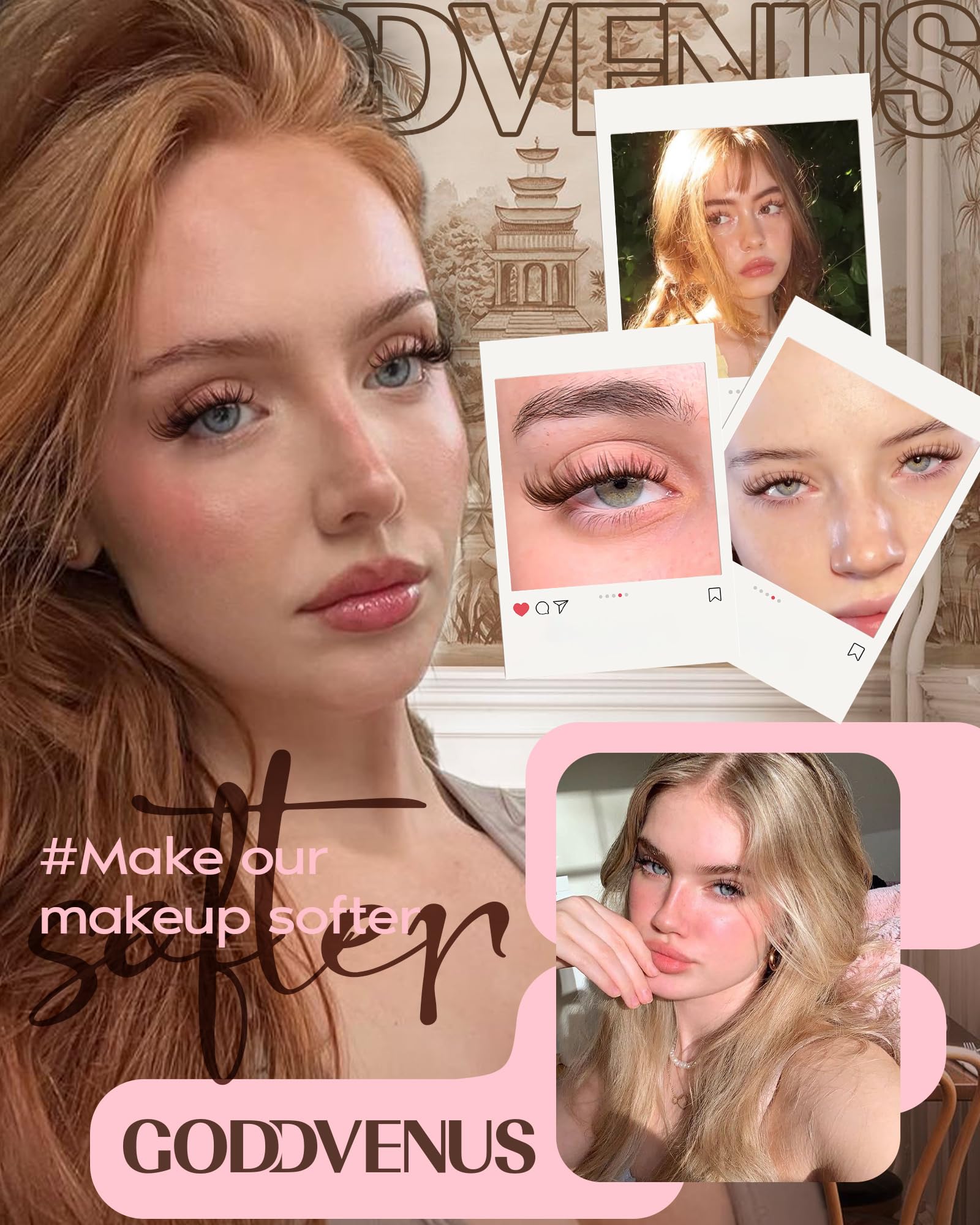 Goddvenus C-curve brown lash clusters provide balanced lift and definition.