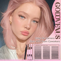 Goddvenus c-curl lash clusters closeup highlights curl flexibility for varied looks.