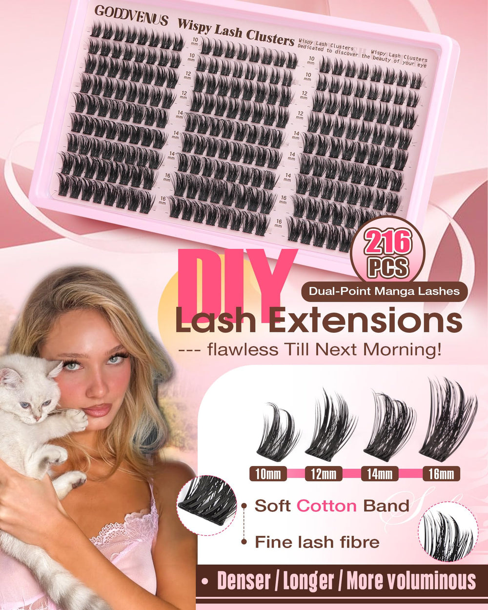 Goddvenus dual-point design with C curl enhances a soft, doll-like eye.