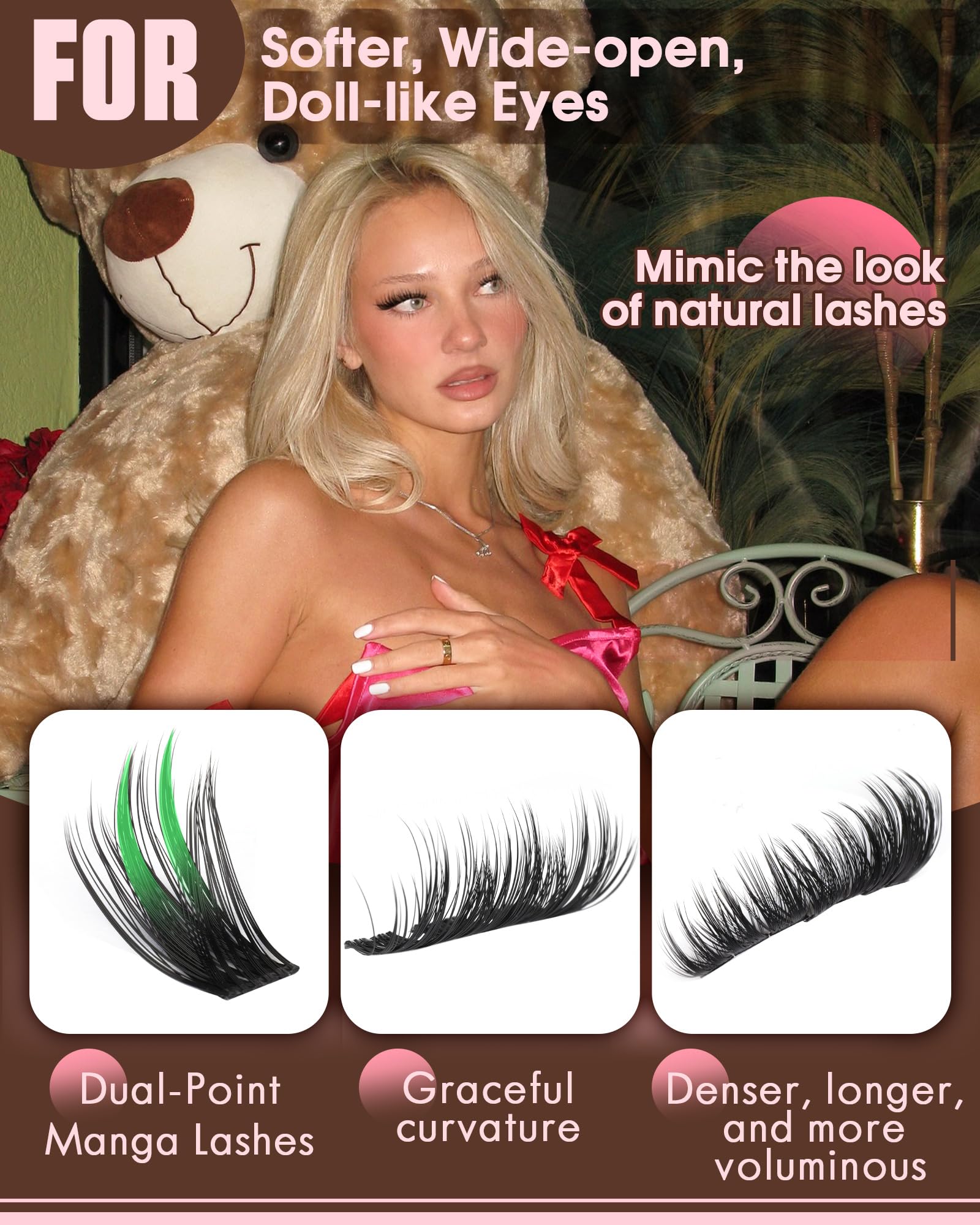Goddvenus Dual-Point design close-up mimics natural lashes for a soft, doll-like finish