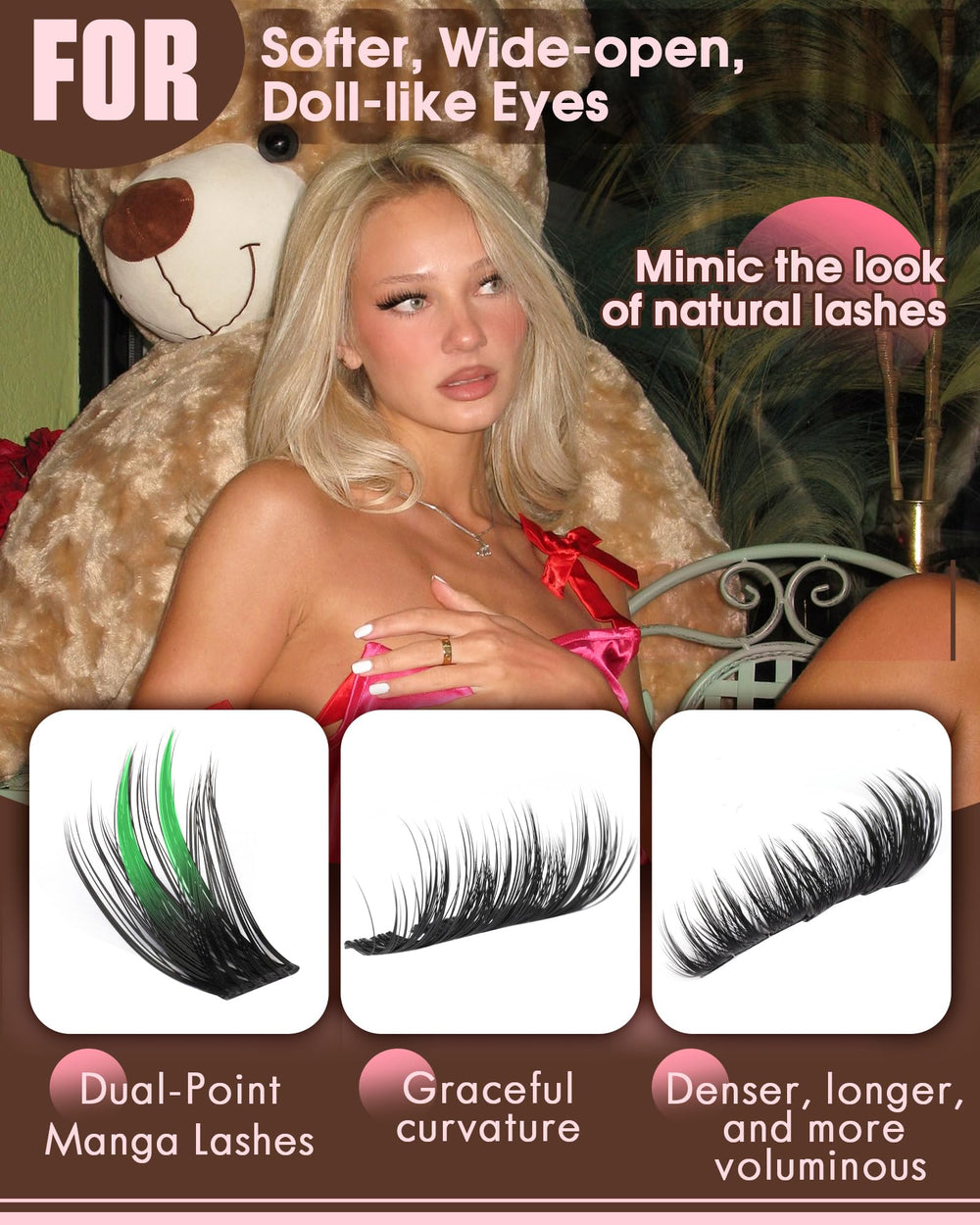 Goddvenus Dual-Point design close-up mimics natural lashes for a soft, doll-like finish