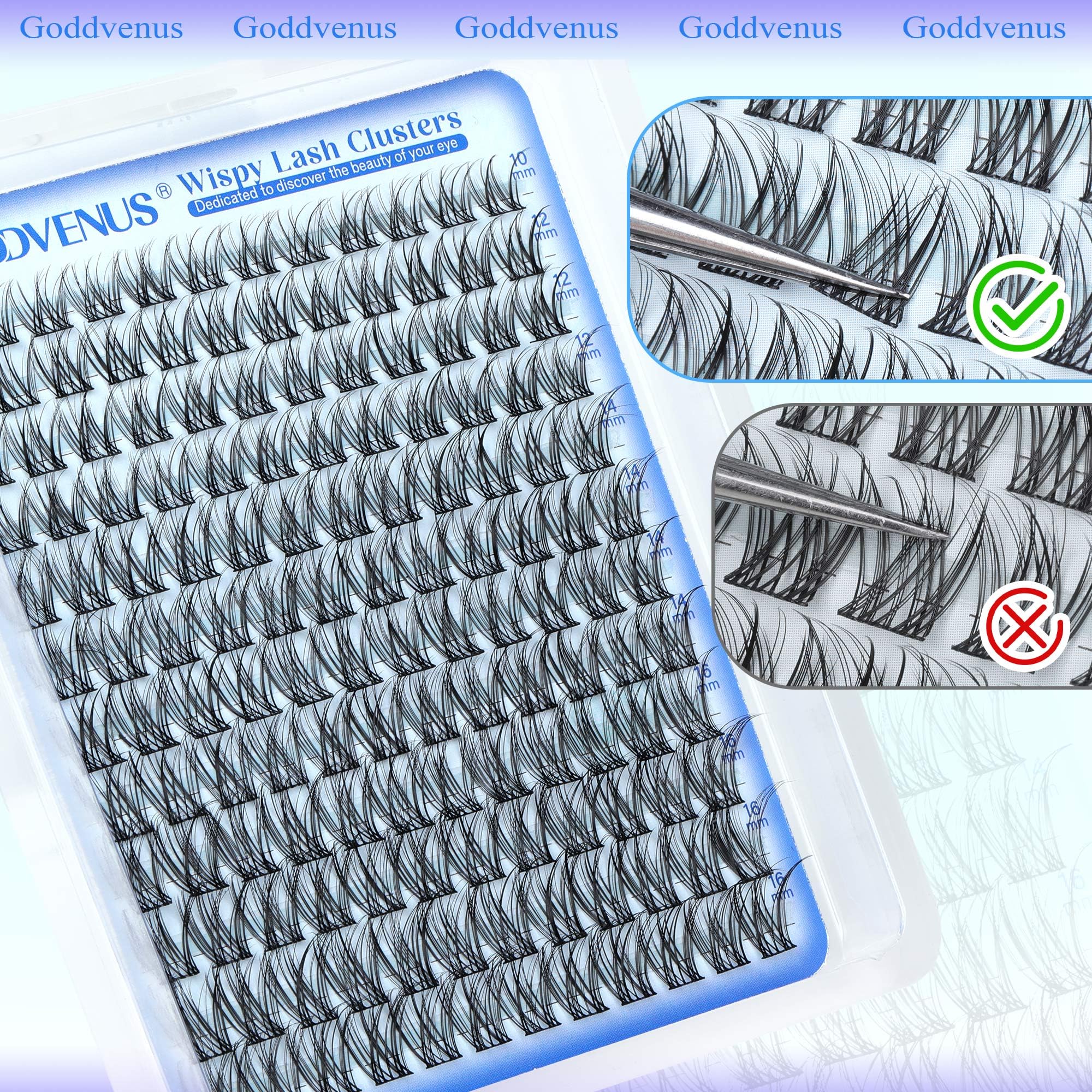 Goddvenus lash clusters offer customizable length and volume possibilities.