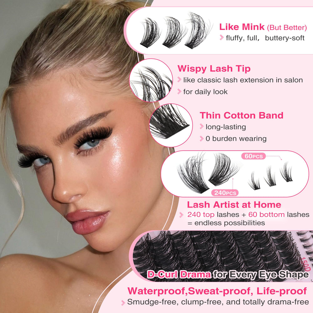 Goddvenus Fluffy Lash Clusters Kit contains 240 upper and 60 lower lashes for DIY looks