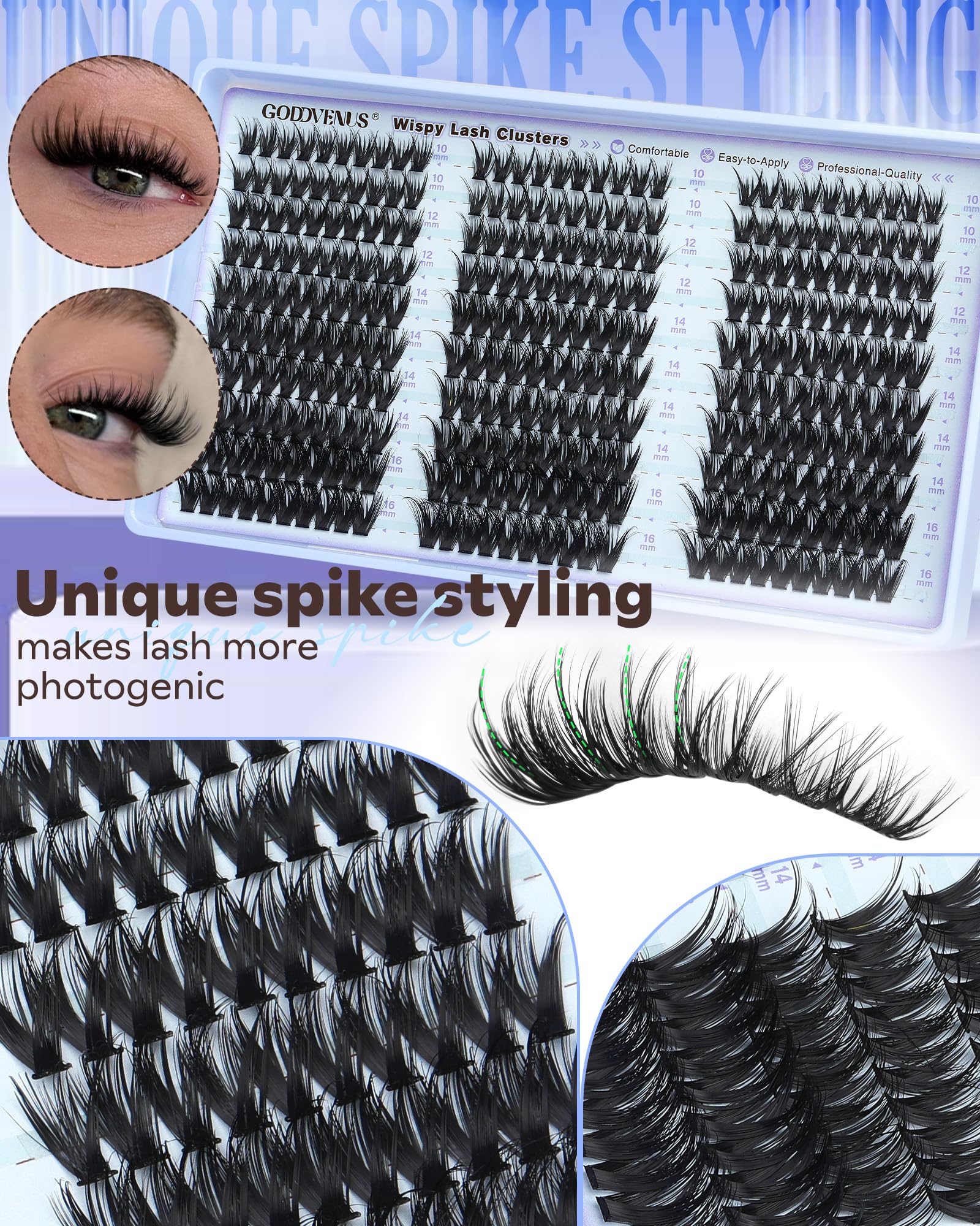 Goddvenus lash clusters blend seamlessly into natural lash line.