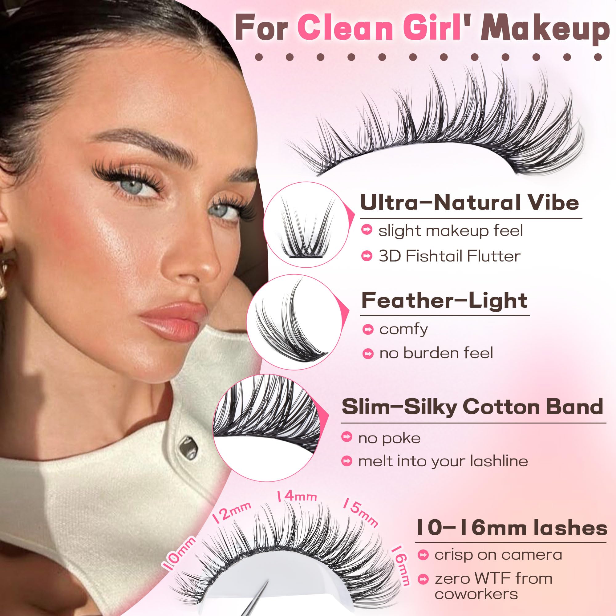 Goddvenus lash clusters close-up on textured band for seamless attachable look.