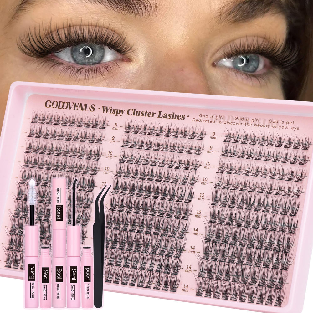 Goddvenus lash clusters kit 9-14mm wispy closeup for natural flutter and easy daily wear.