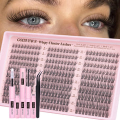 Goddvenus lash clusters kit 9-14mm wispy closeup for natural flutter and easy daily wear.