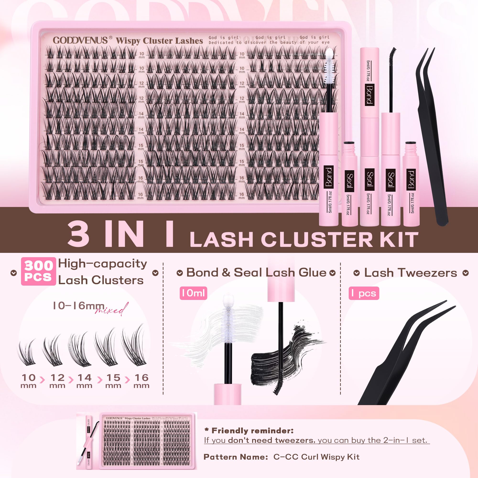 Goddvenus close-up of 300 lash clusters for customizable fullness