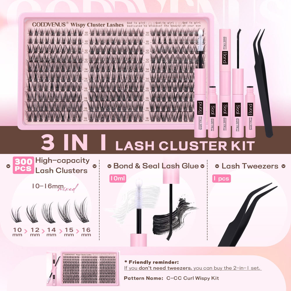 Goddvenus close-up of 300 lash clusters for customizable fullness