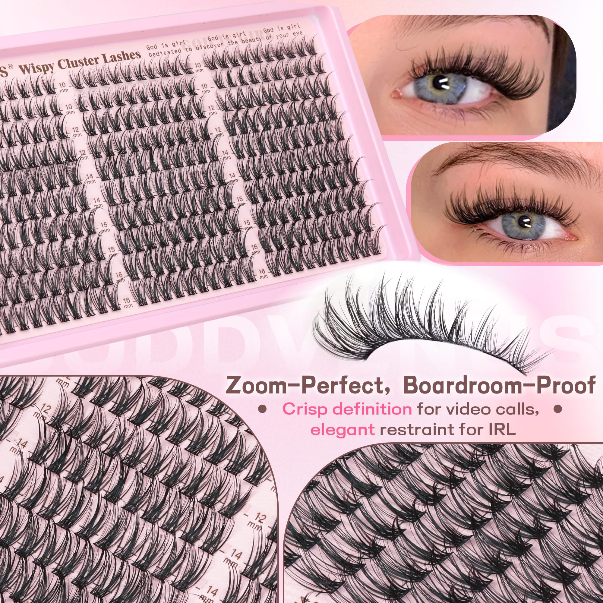 Goddvenus lightweight cotton-band lash clusters offer comfortable all-day wear.