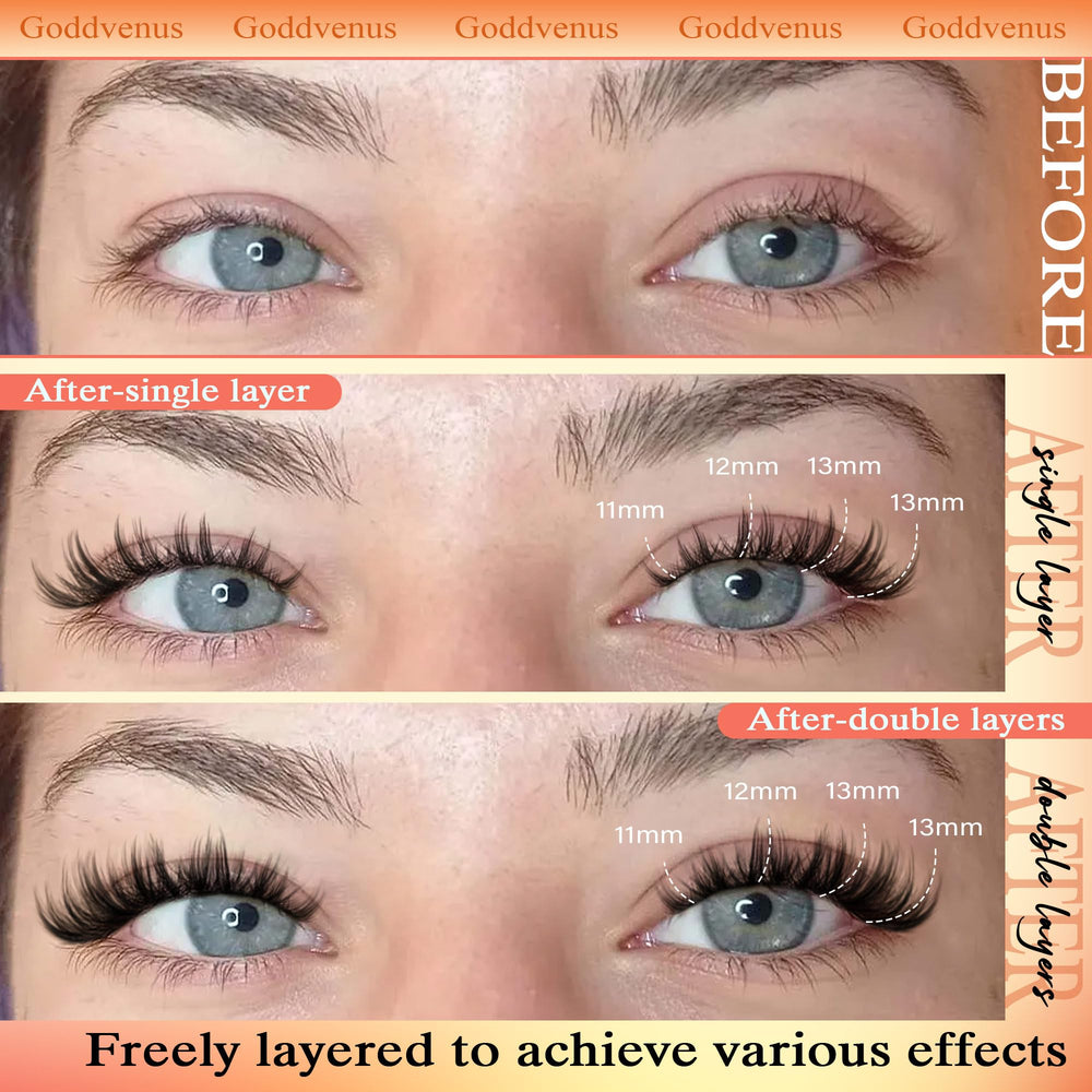 Goddvenus Lash Clusters Natural CD Curl blends with lashes for seamless extensions.
