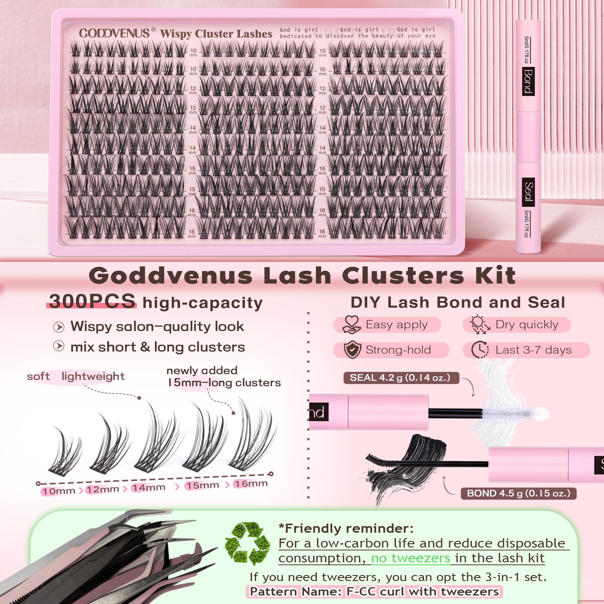 Goddvenus lash clusters on eye look demonstrating natural wispy enhancement.