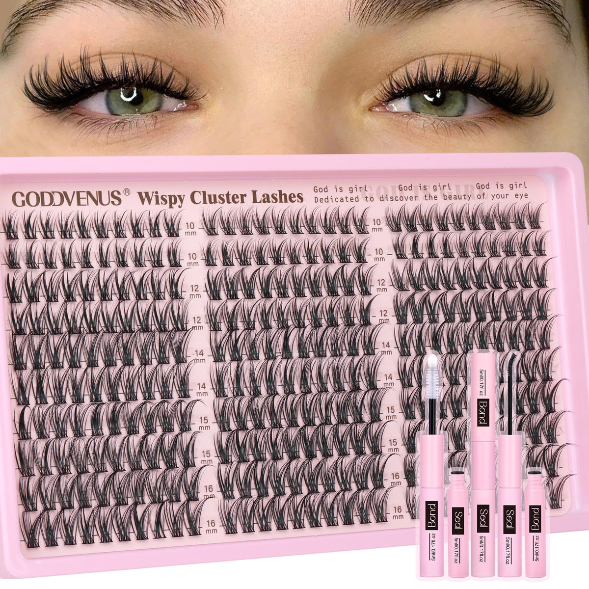 Goddvenus lash clusters wispy kit shown for easy at-home application.
