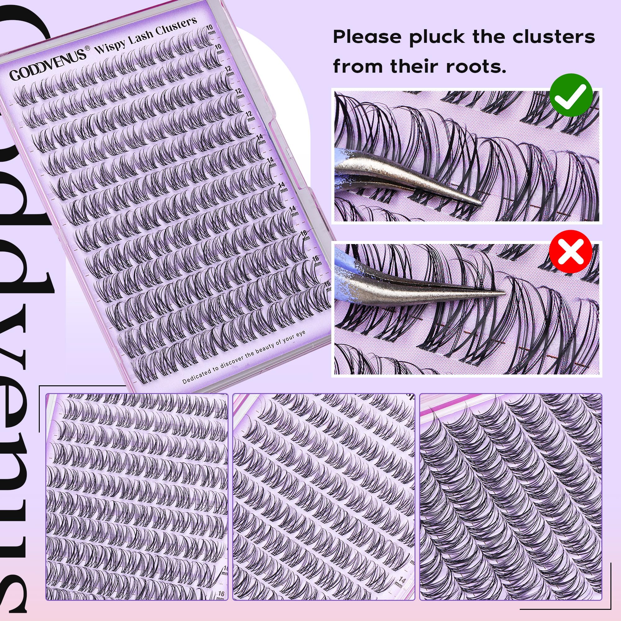 Goddvenus lash tweezers included for precise at-home application.