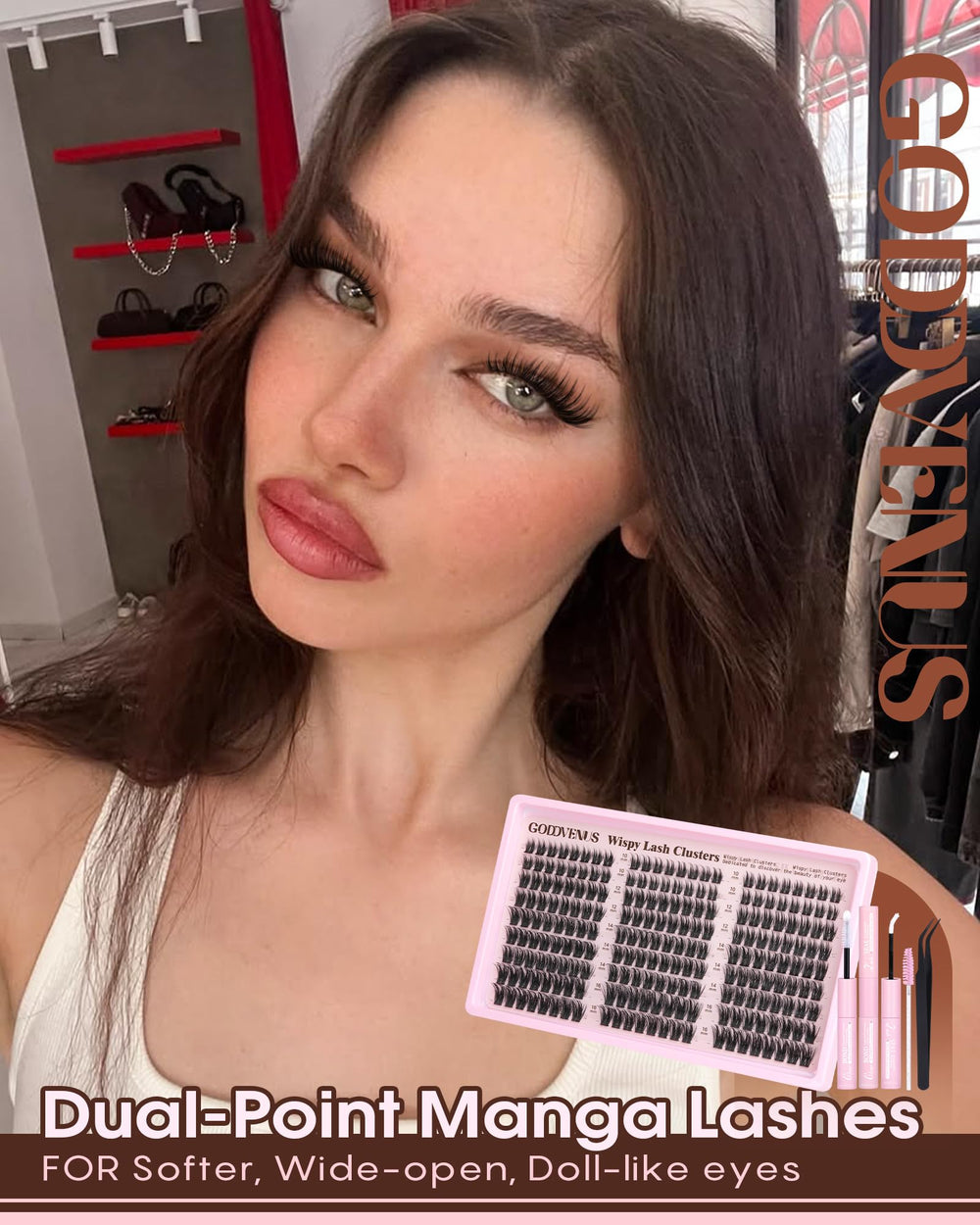 Goddvenus Lash wardrobe offers 10–16 mm lengths for customization