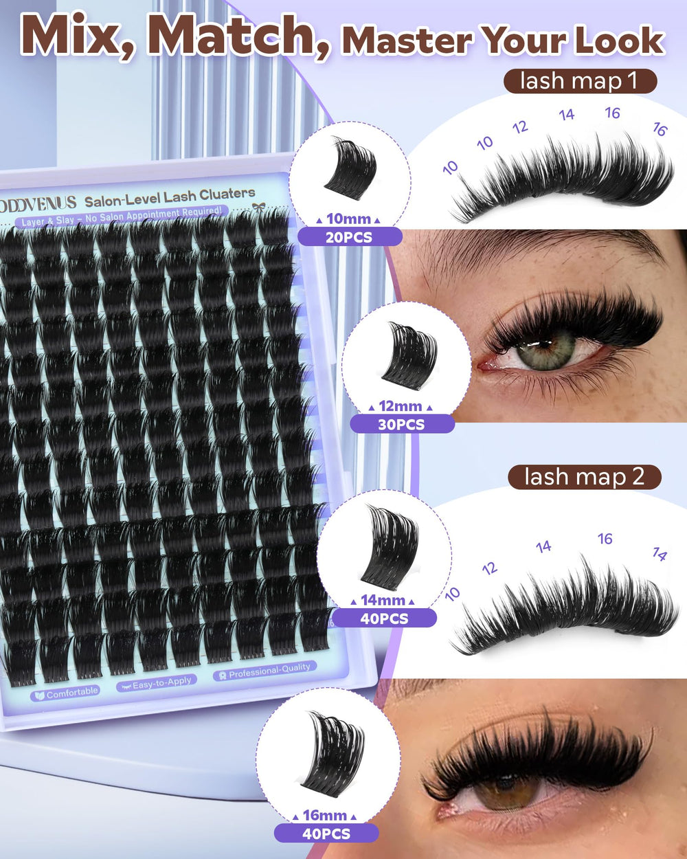 Goddvenus lightweight comfort lash clusters shown on closed eye
