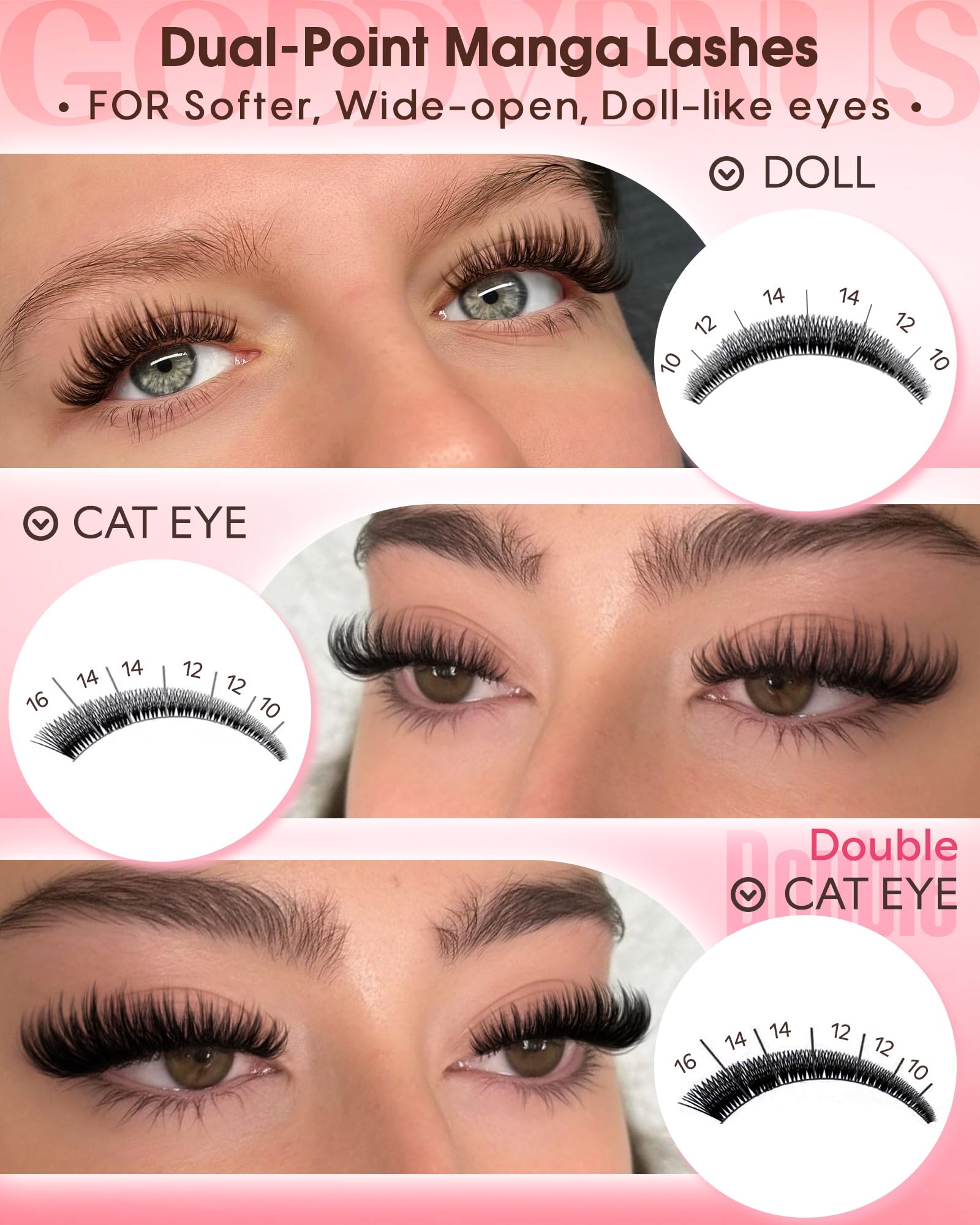 Goddvenus Long-wear manga lash clusters designed for 3–7 days of use