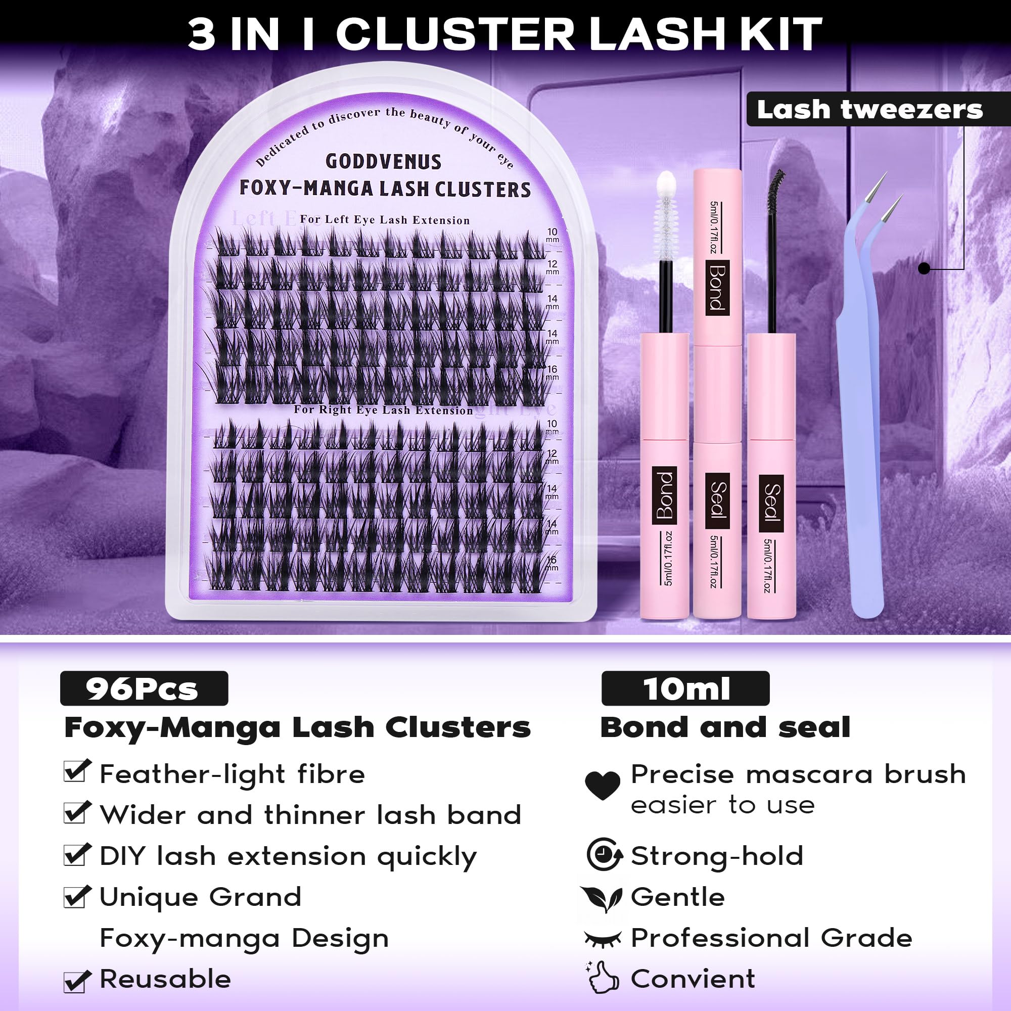 Goddvenus Manga Lash Cluster Kit 10-16mm lengths for versatile looks.