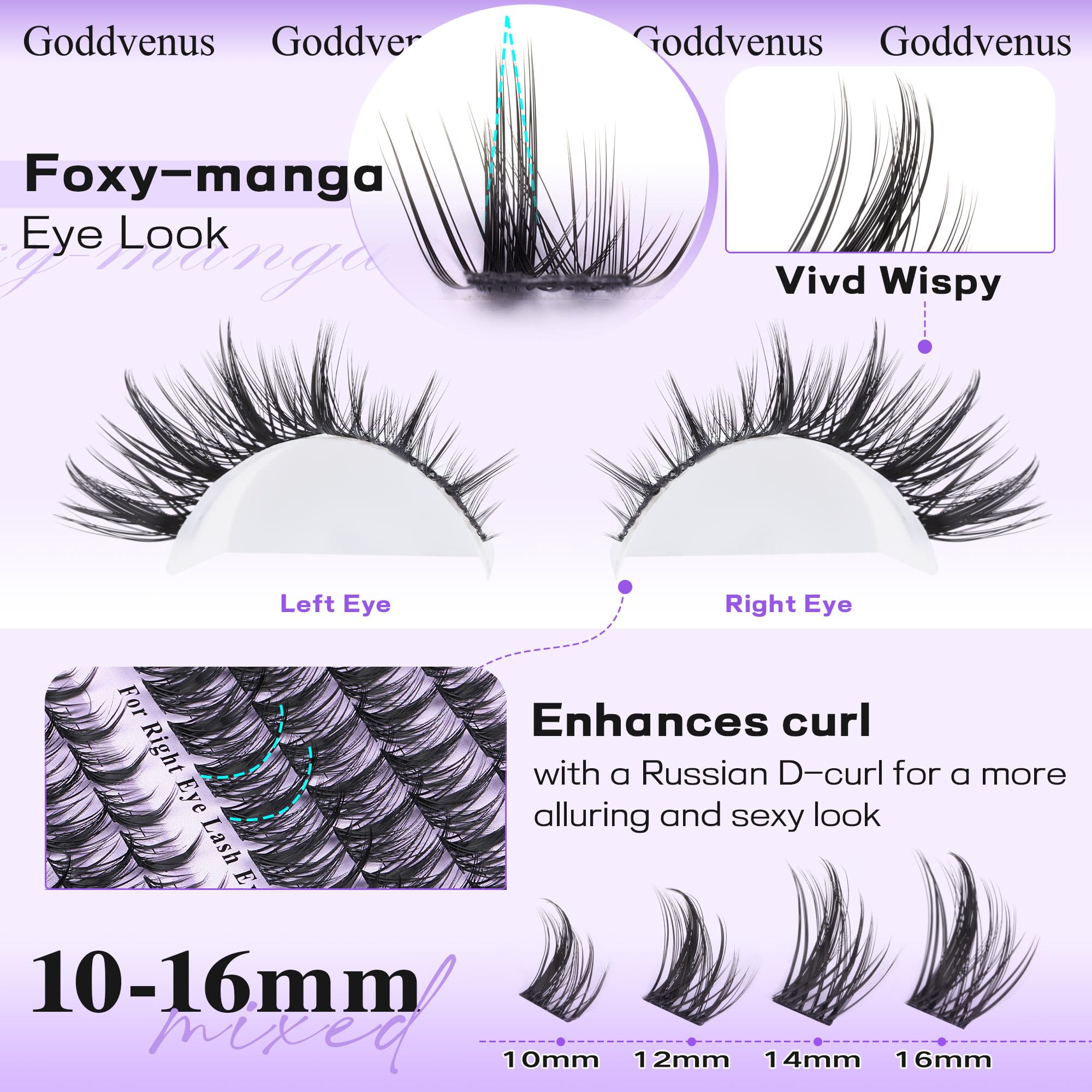 Goddvenus Manga Lash Cluster Kit fluffy wispy design for natural elegance.