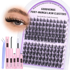 Goddvenus Manga Lash Cluster Kit with fox-upturned clusters for bold eyes.