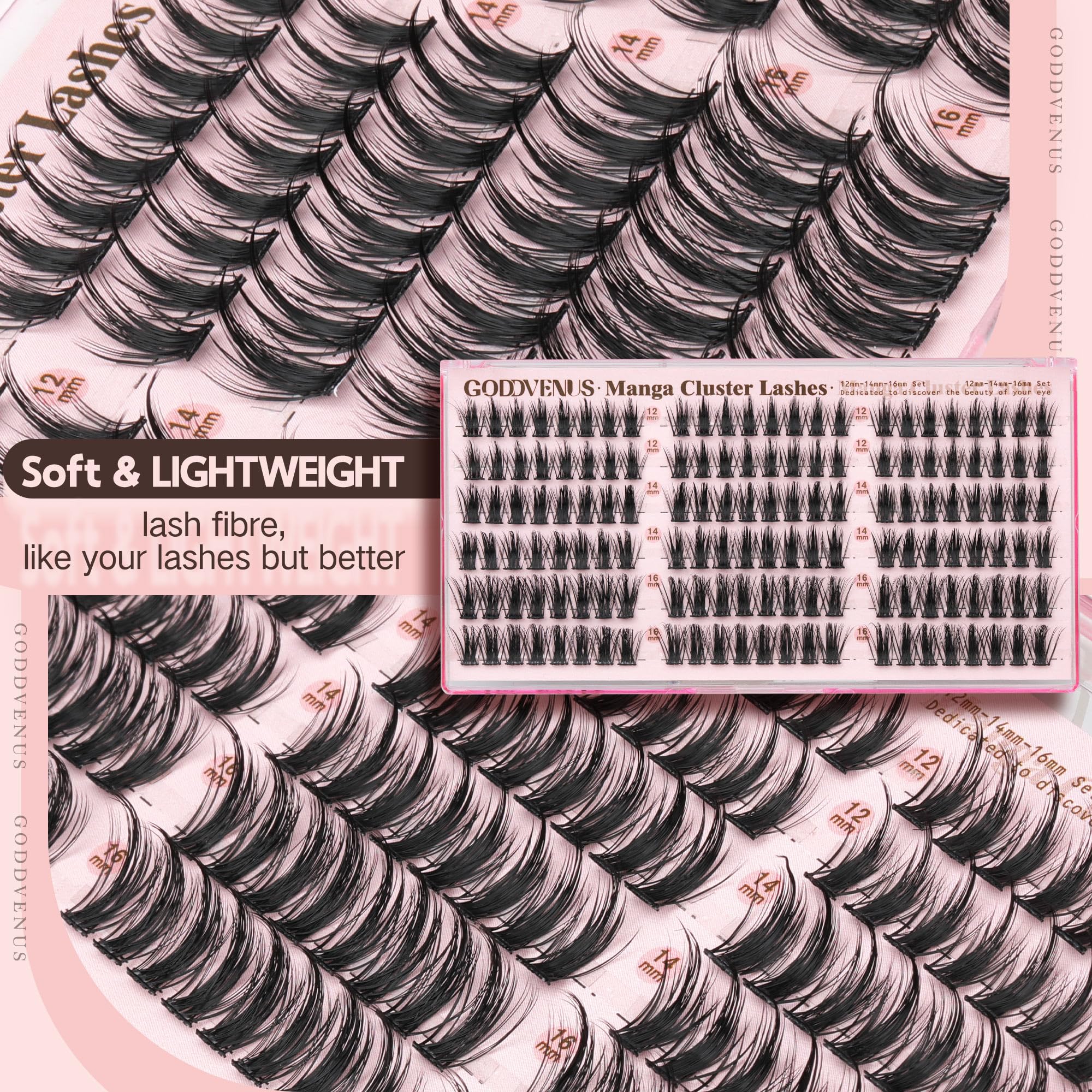 Goddvenus Manga Lash Clusters Ultralight band for all-day comfort.