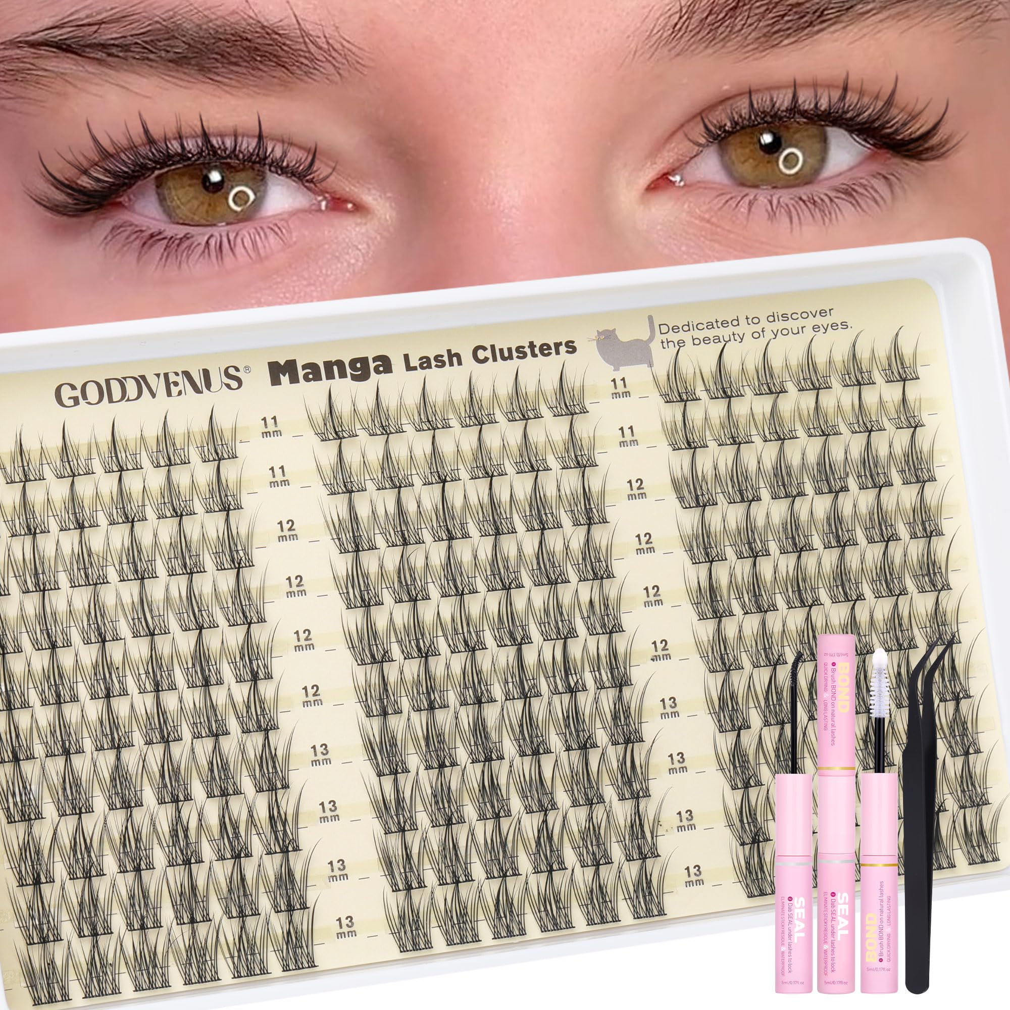 Goddvenus natural lash clusters kit close-up showing easy wear