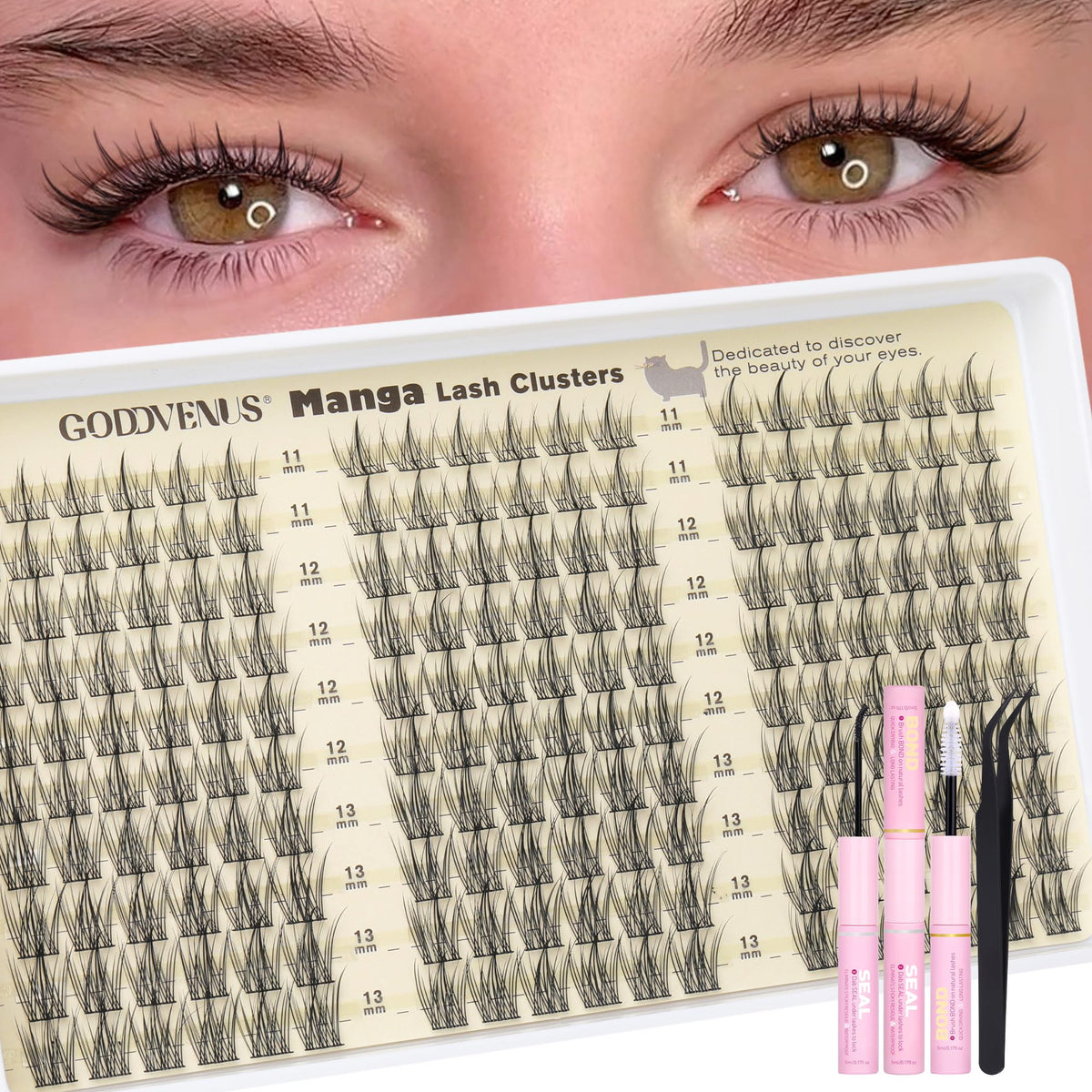 Goddvenus natural lash clusters kit close-up showing easy wear