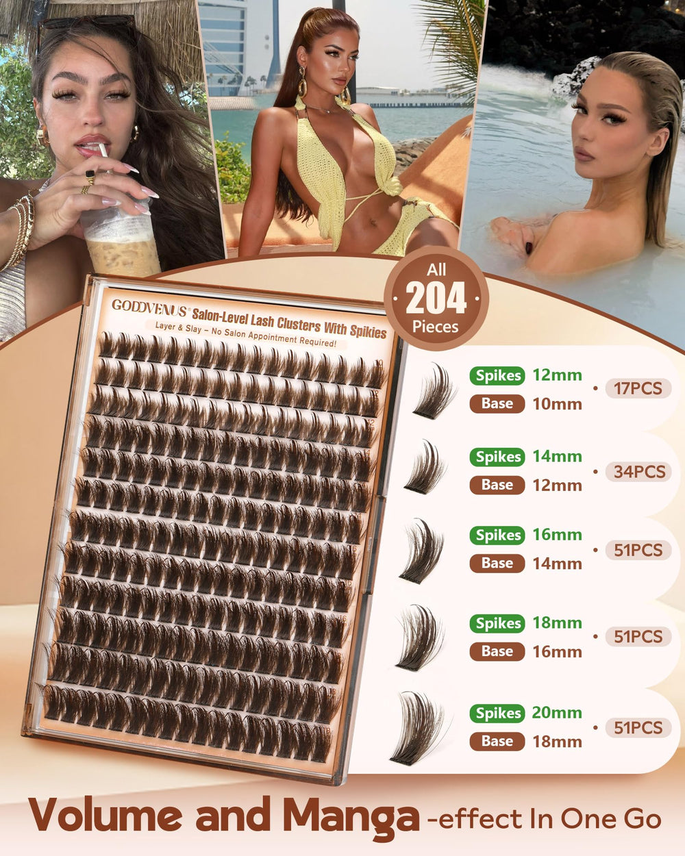 Goddvenus lash clusters include 10-18mm lengths to customize Cat Eye, Doll, or Squirrel looks