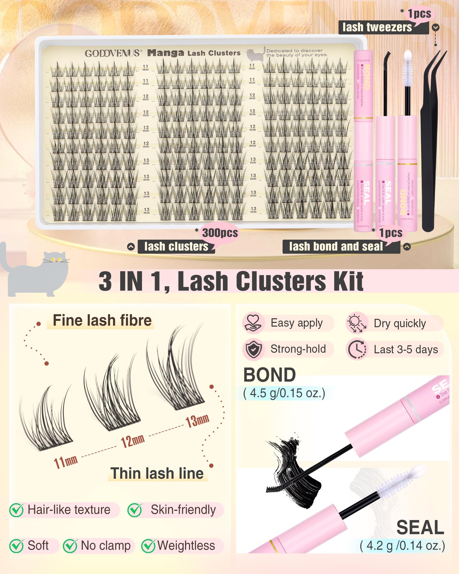 Goddvenus kit includes tweezers for precise application