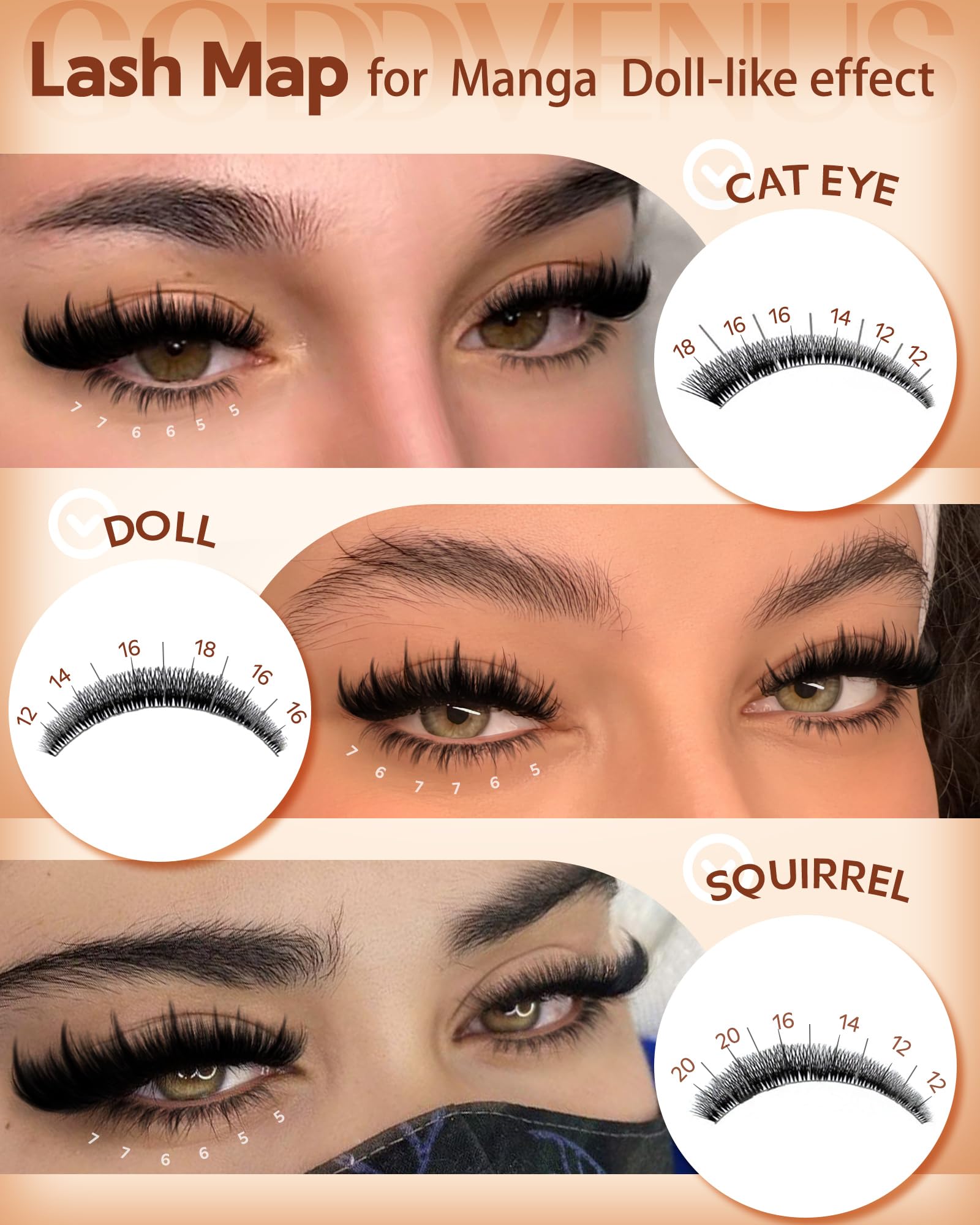Goddvenus up-and-bottom lash clusters create doll-like manga eyes.