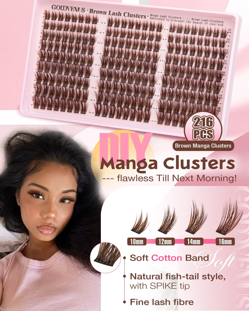 Goddvenus waterproof C curl lash clusters withstand sweat for all-day wear.