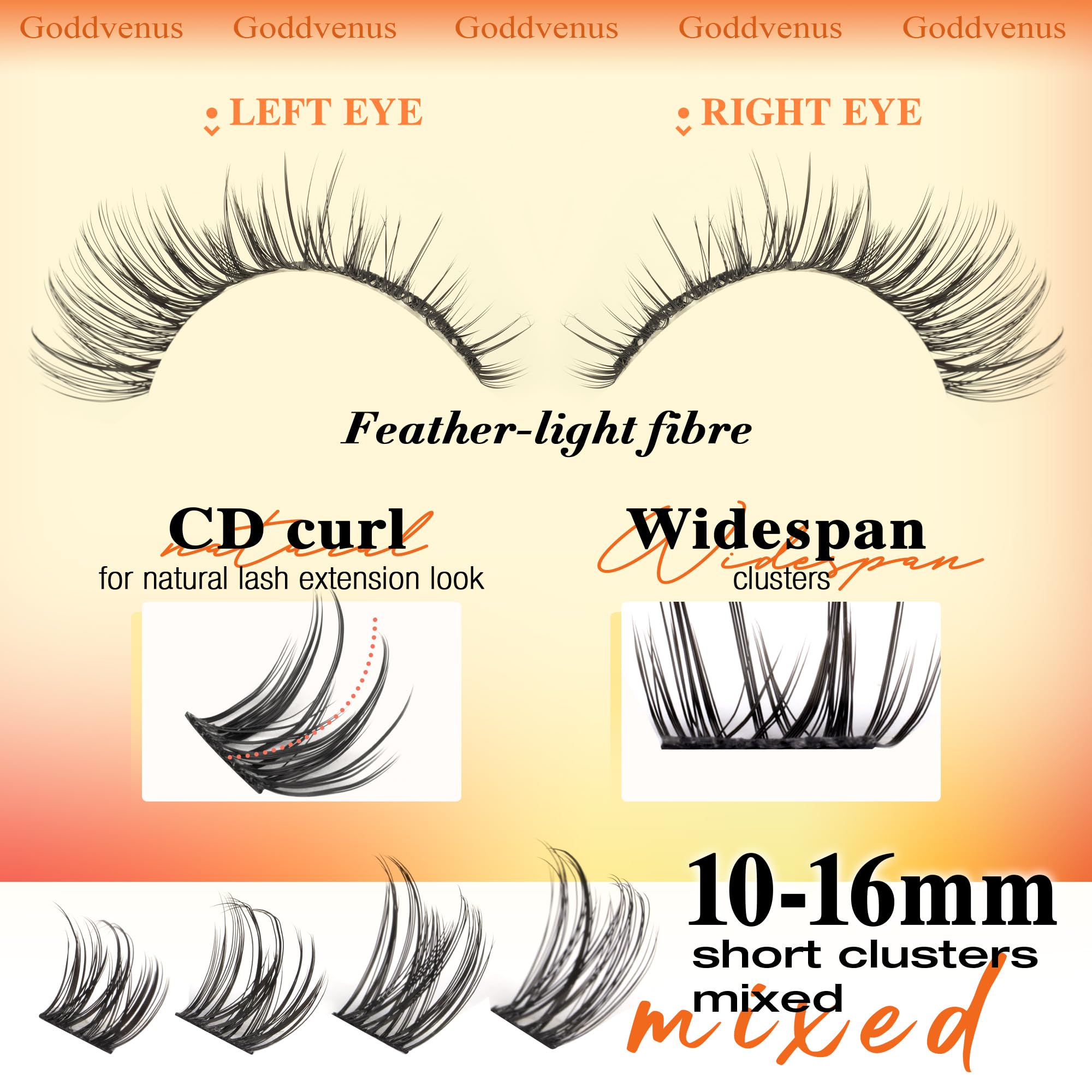 Goddvenus Lash Clusters close-up with adhesive backing and included adhesive