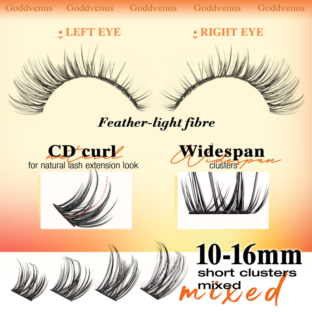 Goddvenus Lash Clusters close-up with adhesive backing and included adhesive