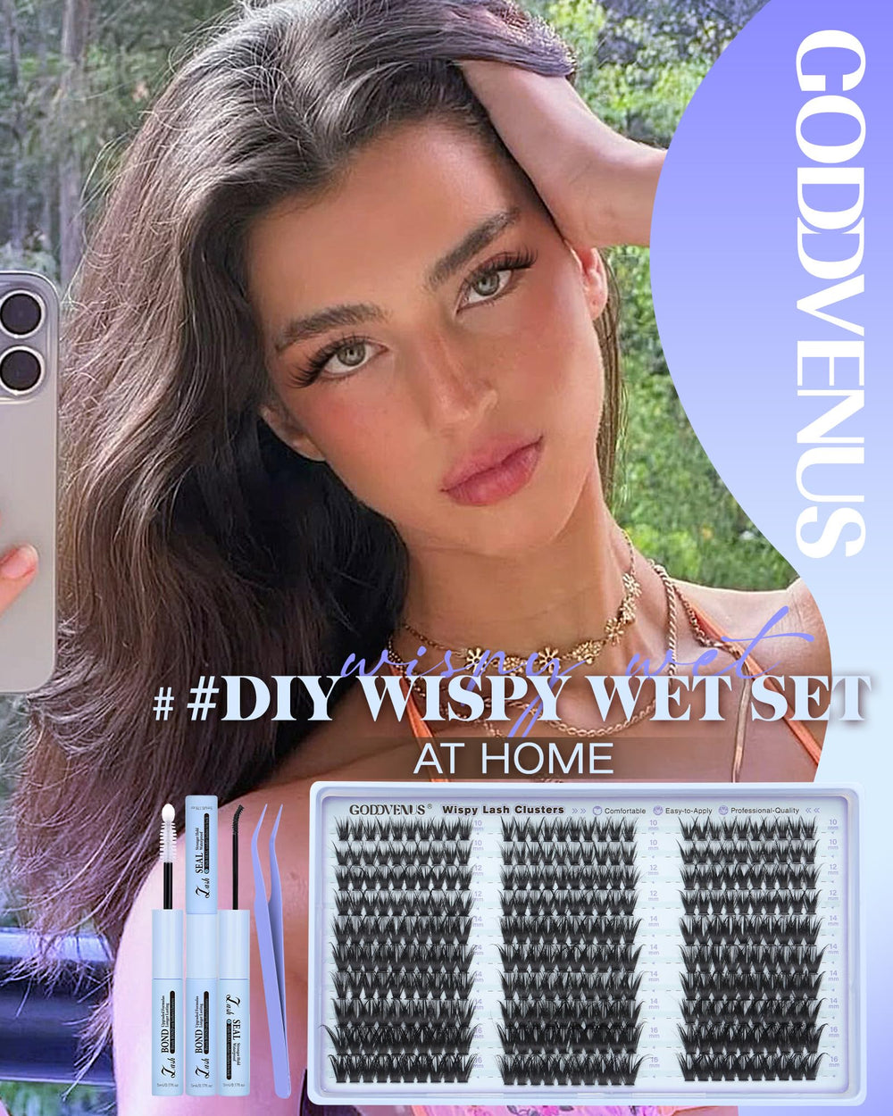 Goddvenus Wispy Lash Clusters Kit lashes close-up showing wispy texture.