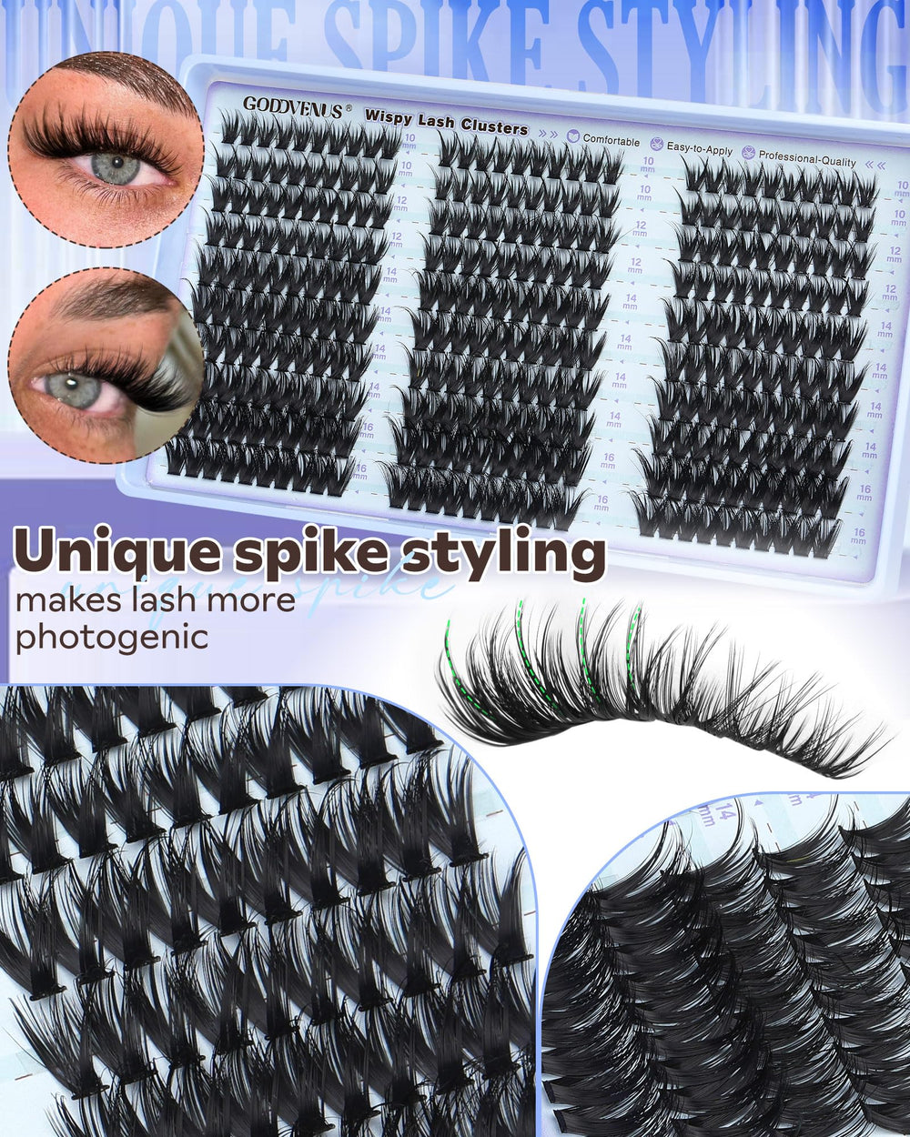 Goddvenus Wispy Lash Clusters Kit spiked style catches light.