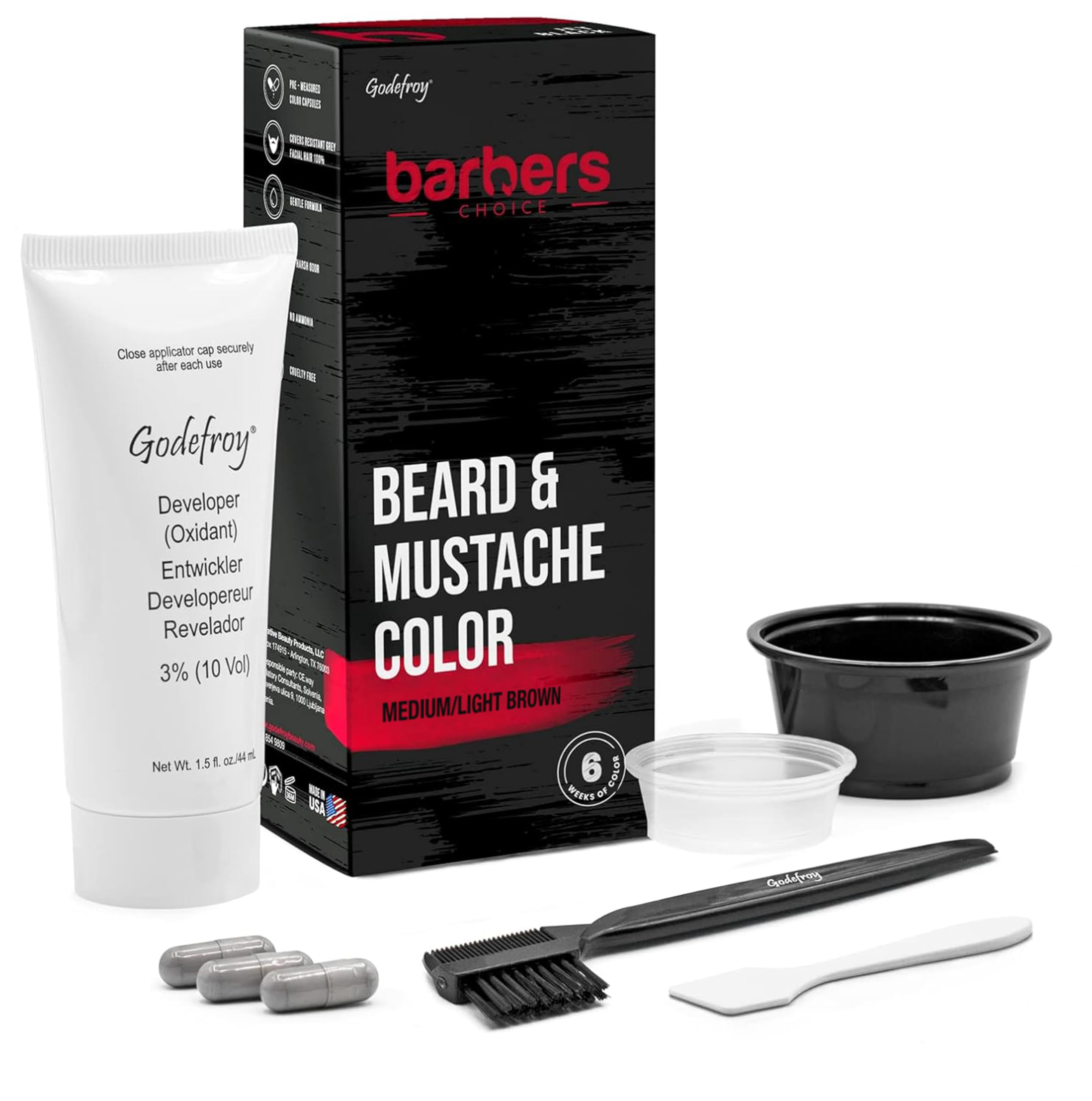 Godefroy Barbers Choice capsules close-up for precise, mess-free color application.