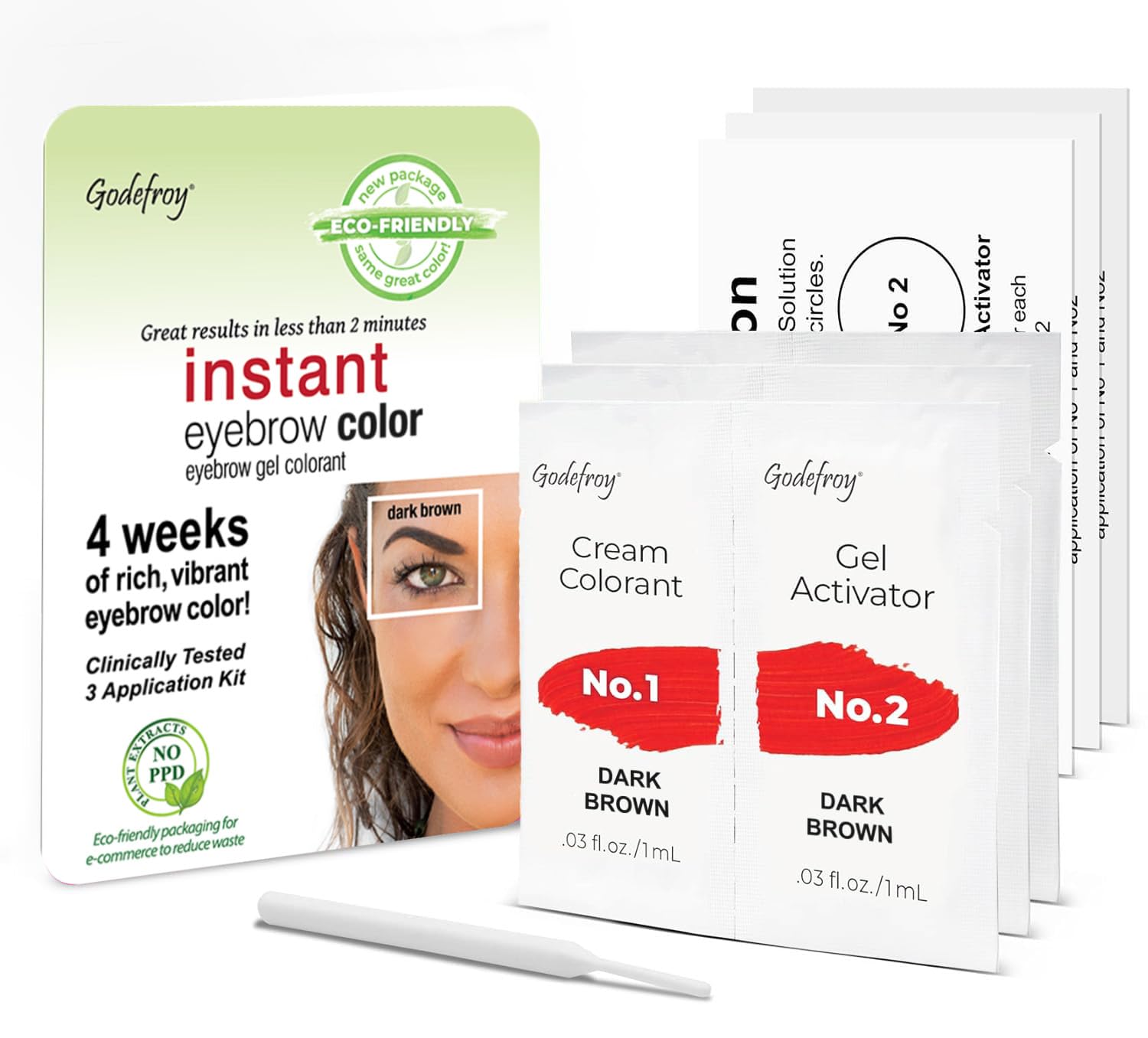 Godefroy fast acting brow color packaging for quick home touch-ups